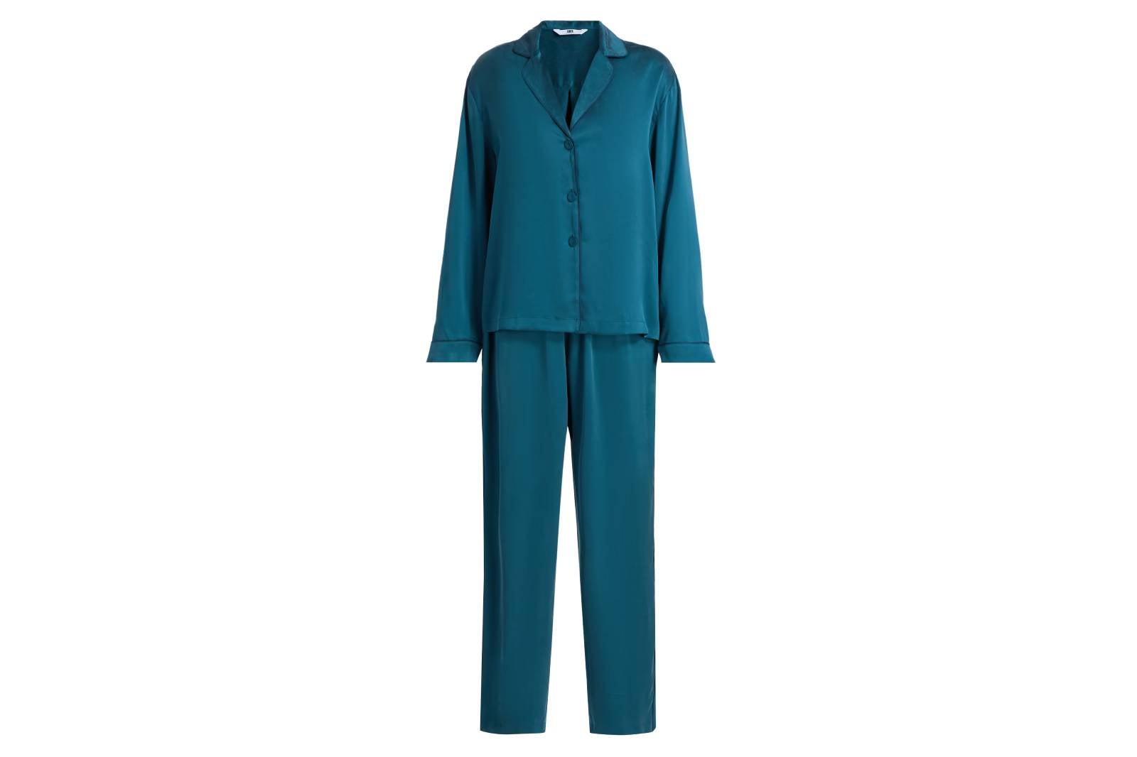 silk pajamas in teal