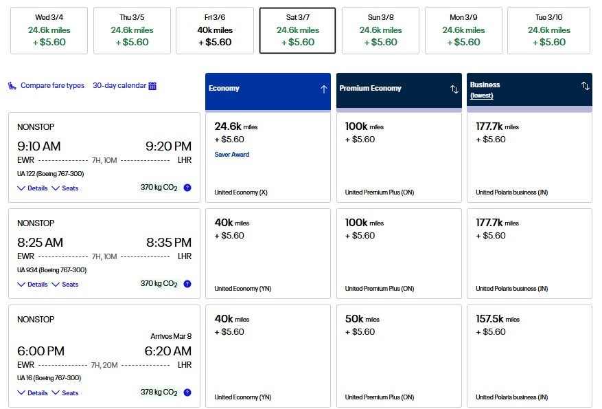 Redeeming United miles for a United-operated flight
