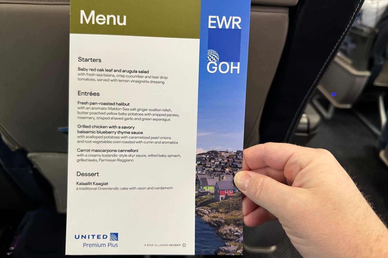 Menu for inaugural EWR-GOH flight