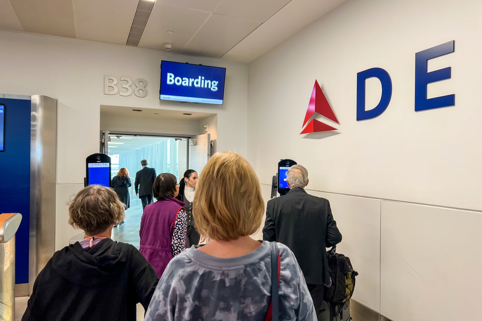 Boarding a Delta Air Lines flight to London.