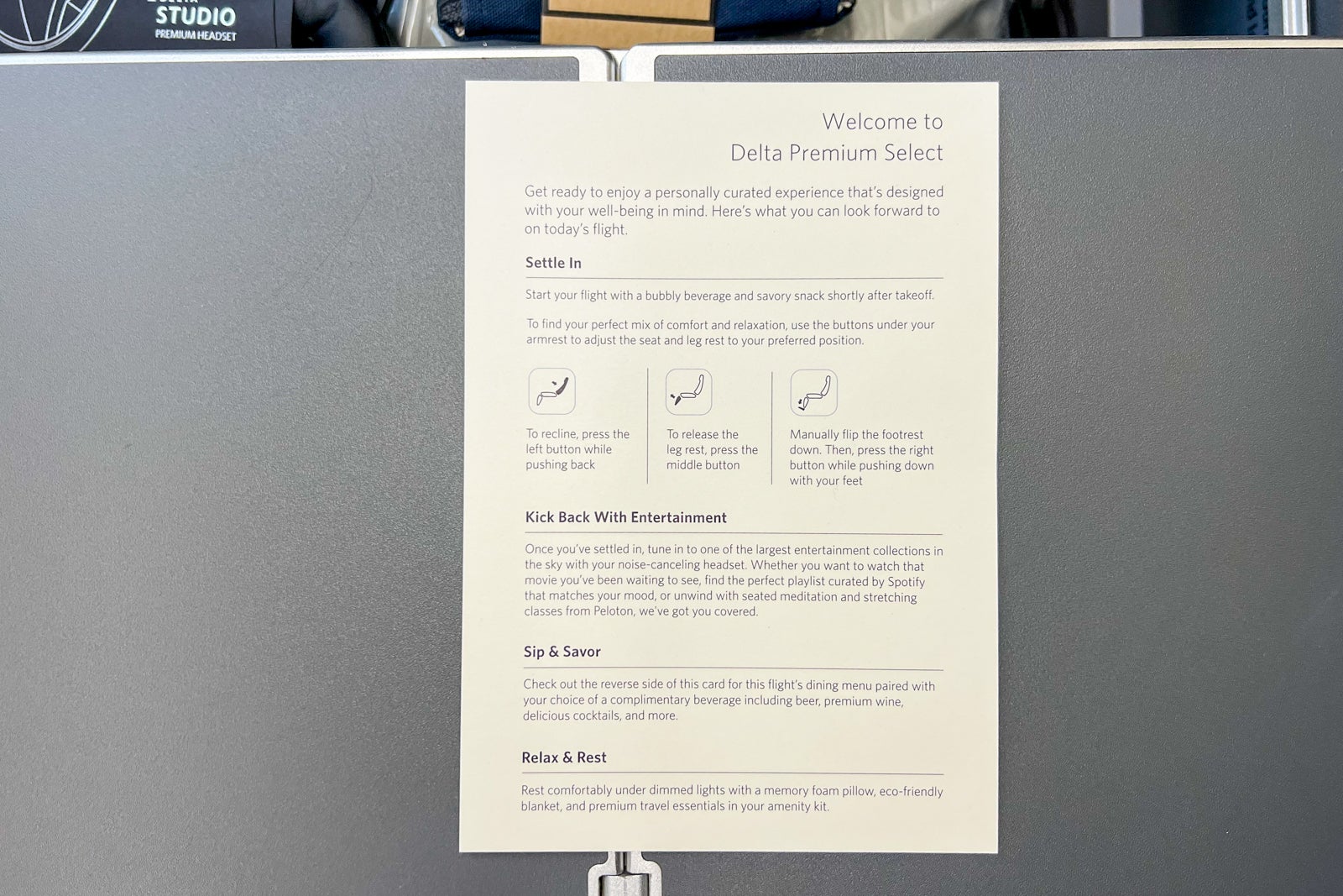 Menu for Delta Premium Select.