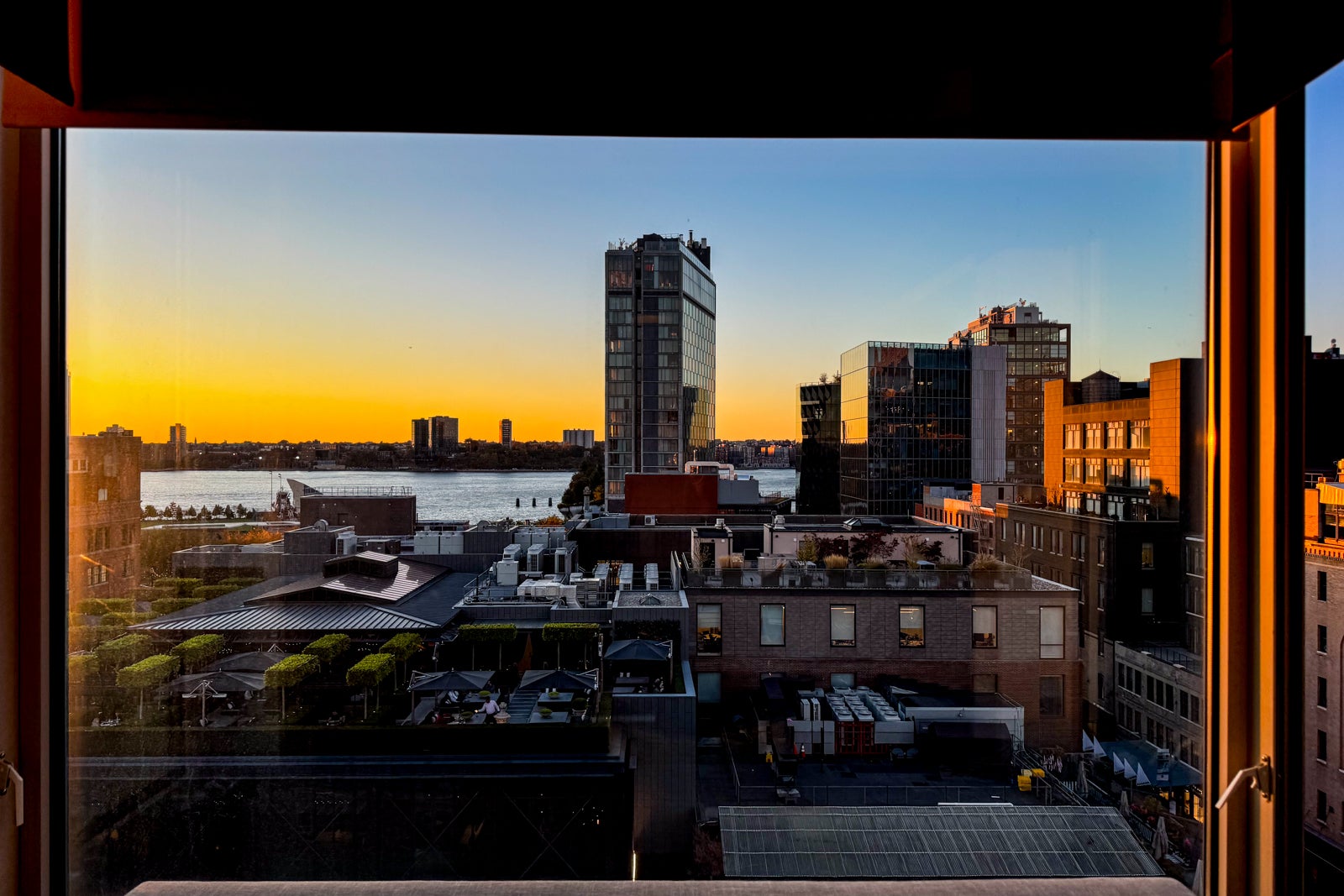 city skyline at sunset