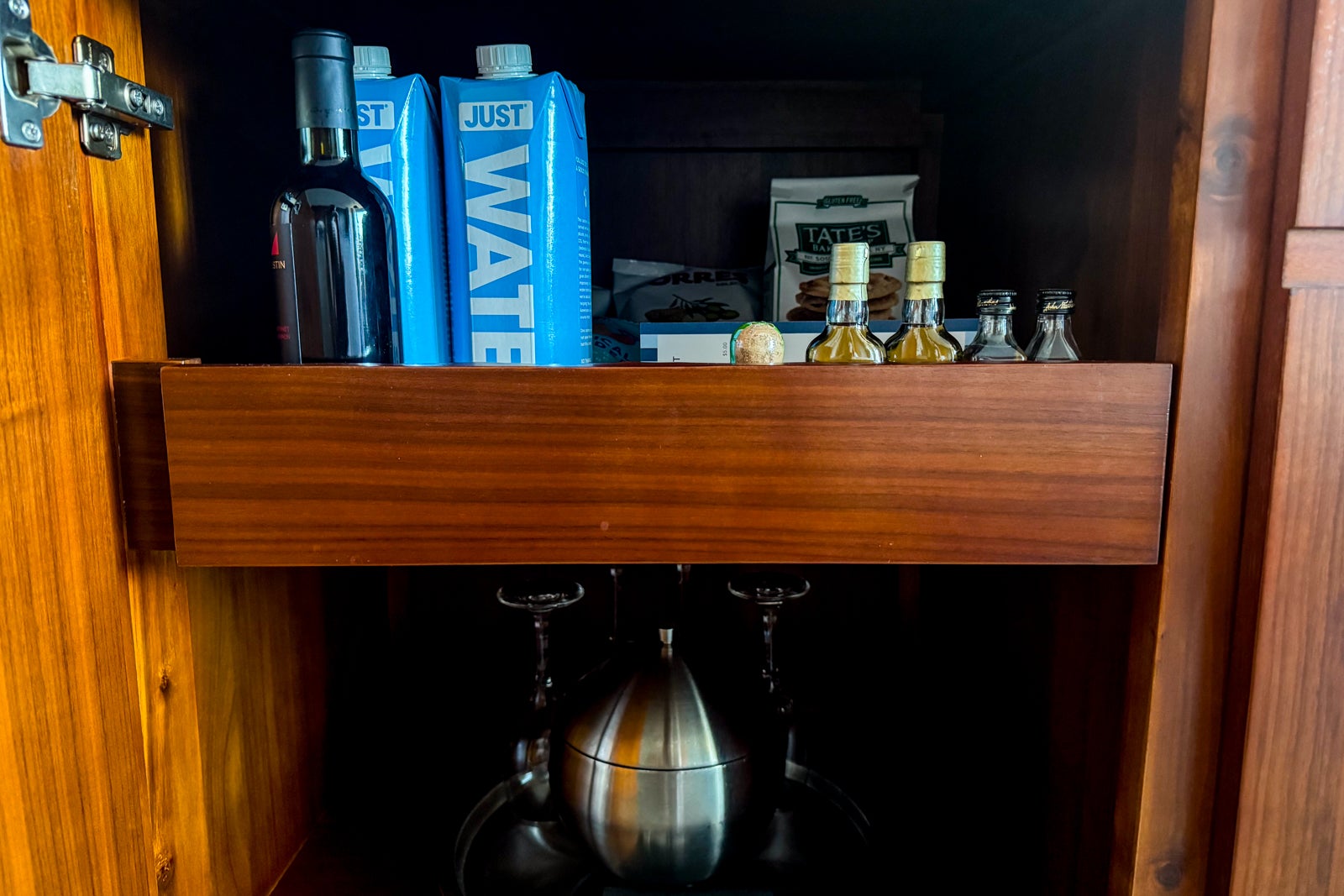 mini fridge with drinks