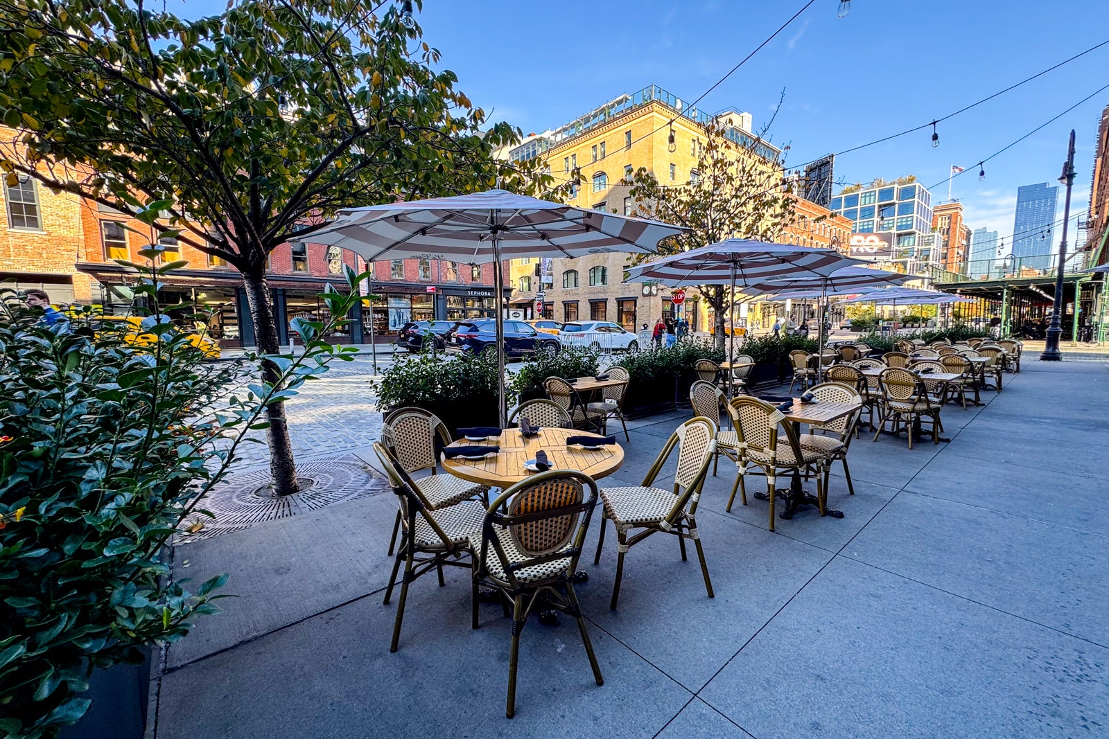 table with umbrellas