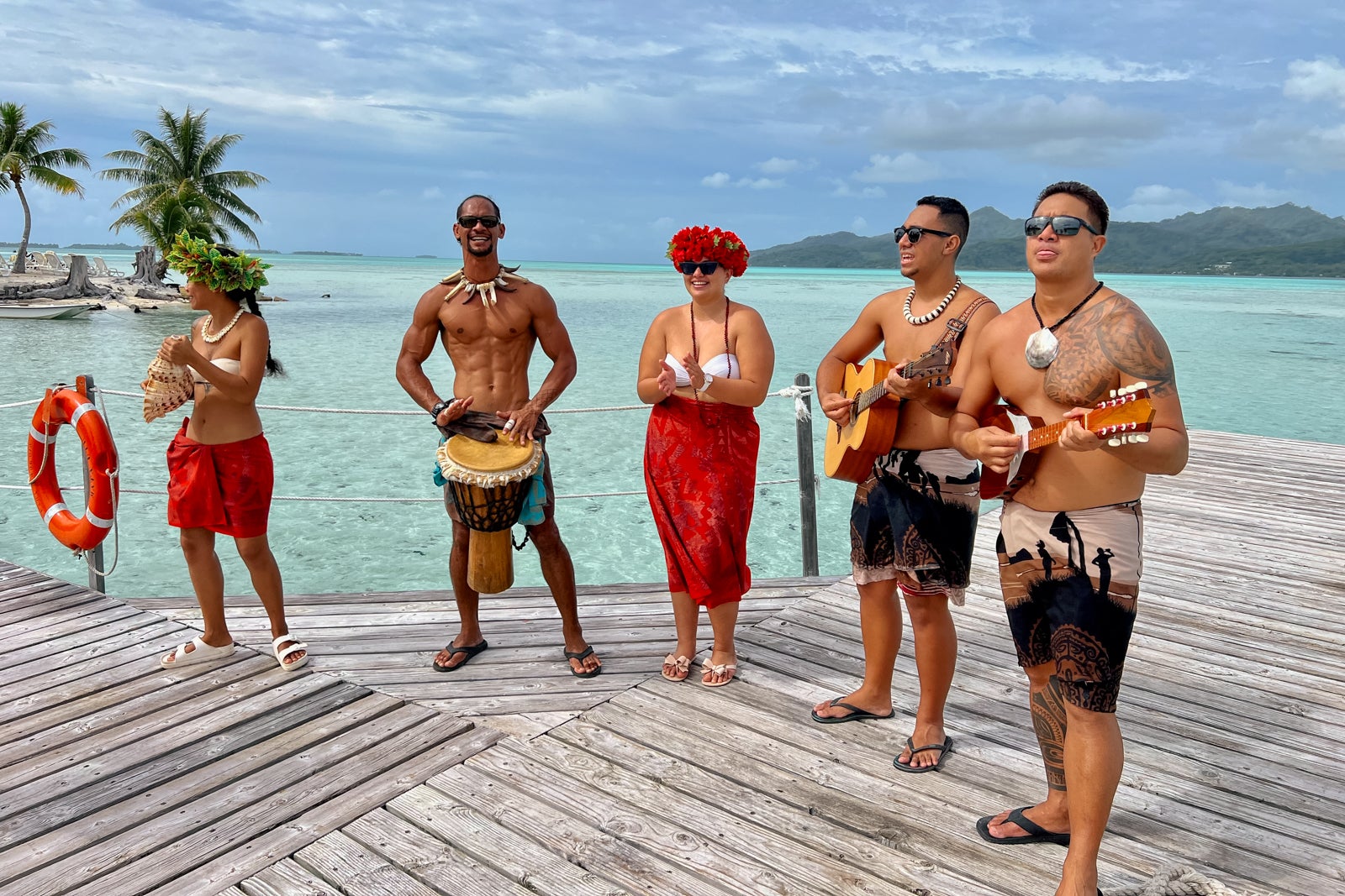Les Gauguins and Les Gauguines perform at Motu Mahana.