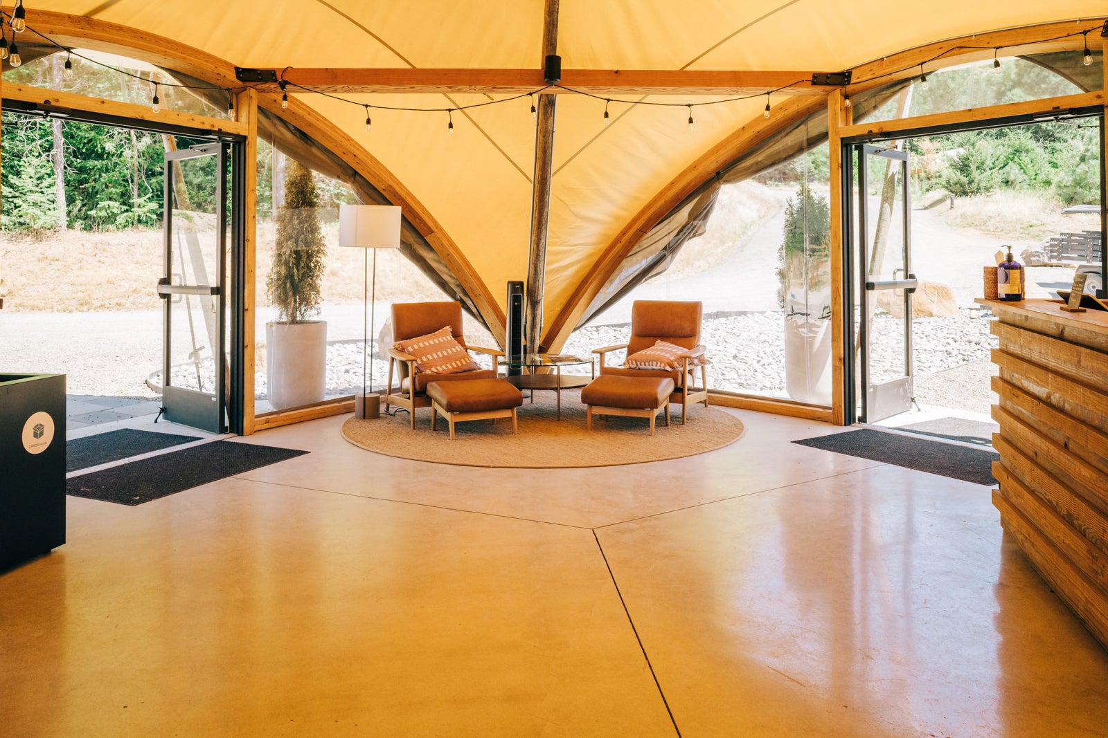 Under Canvas Columbia Gorge Main tent with check in, dining, and lounge