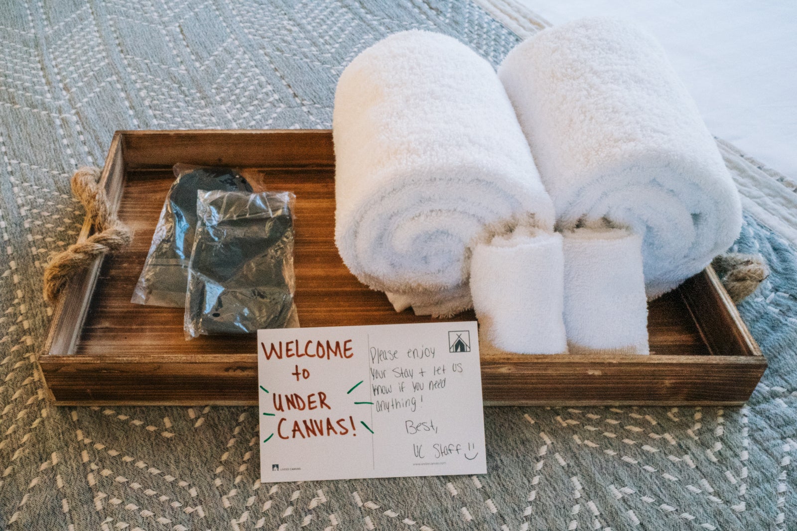 Under Canvas Columbia Gorge small amenity kit and towels