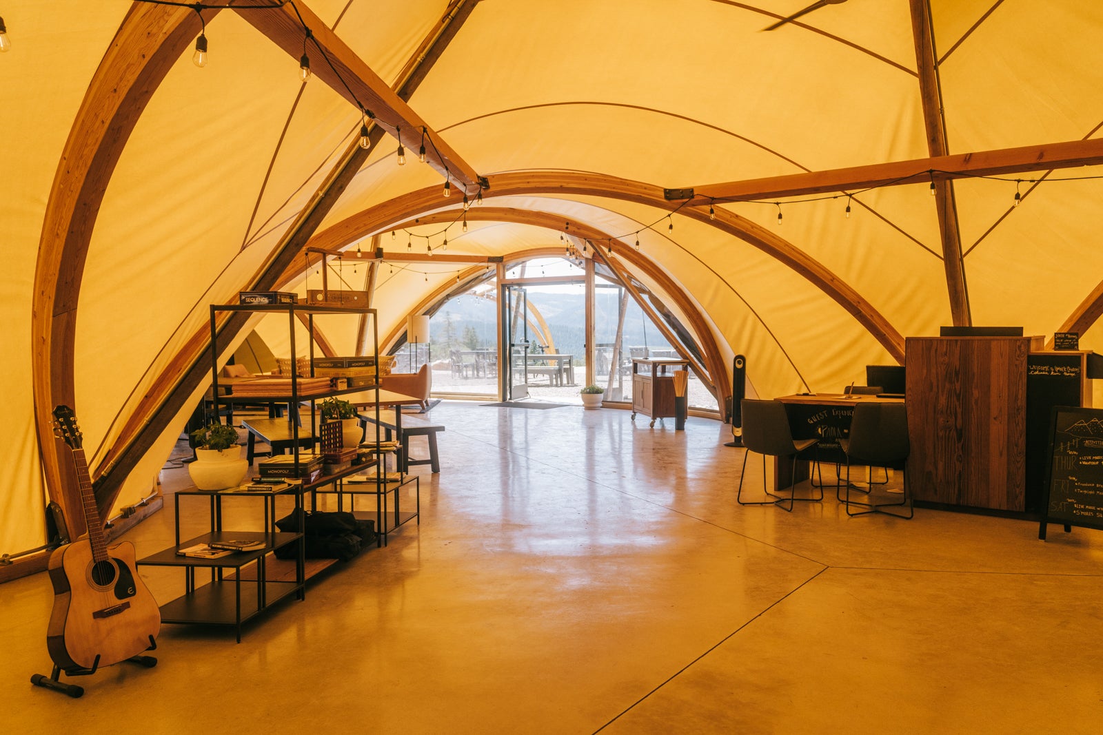 Under Canvas Columbia Gorge Main tent with check in, dining, and lounge