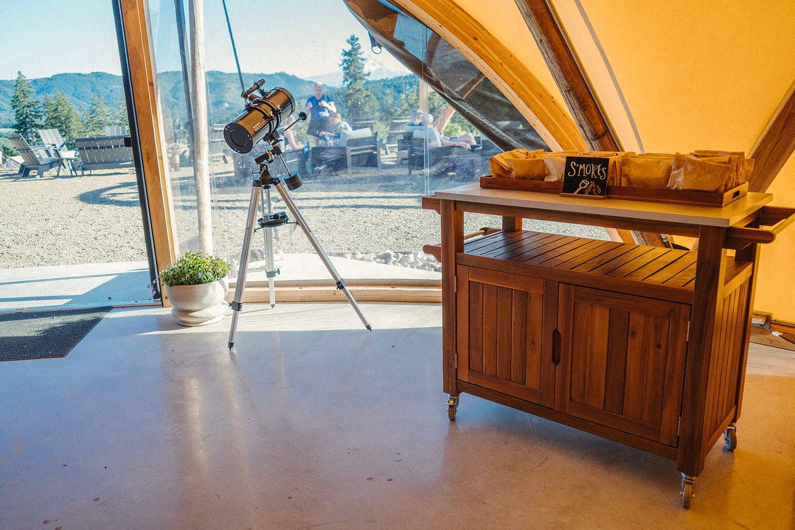 Under Canvas Columbia Gorge Reception Tent with lounge, restaurant, and complimentary s'mores