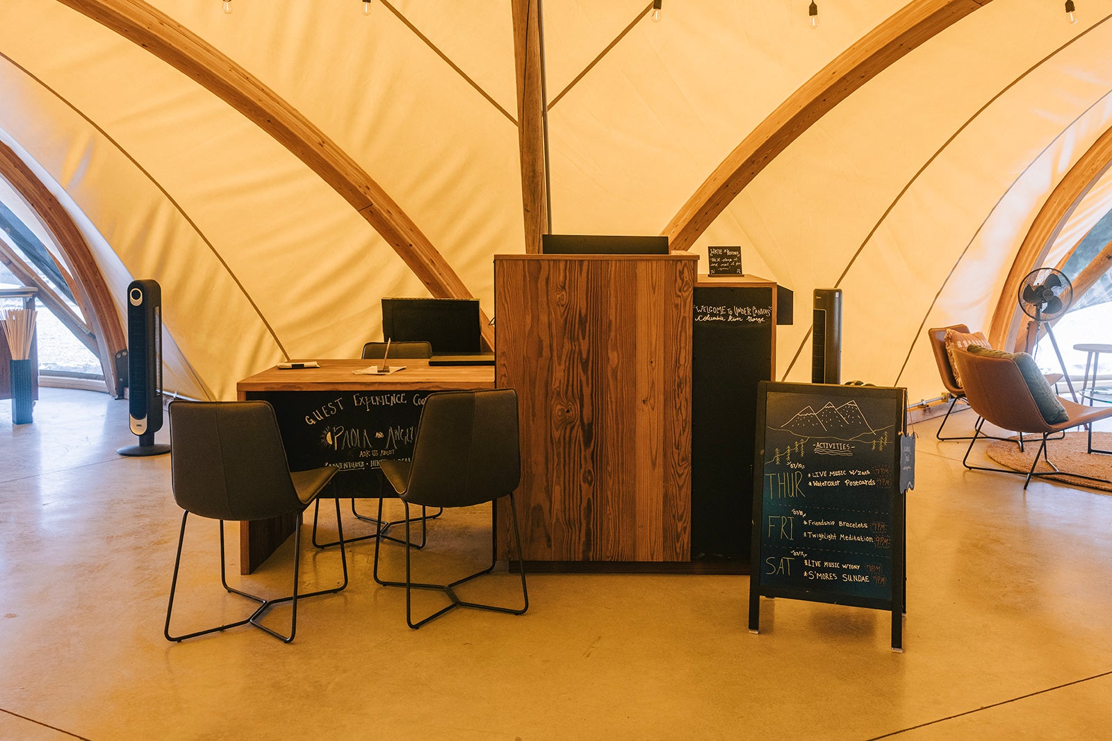 Under Canvas Columbia Gorge Reception Tent with lounge, restaurant, and activities desk