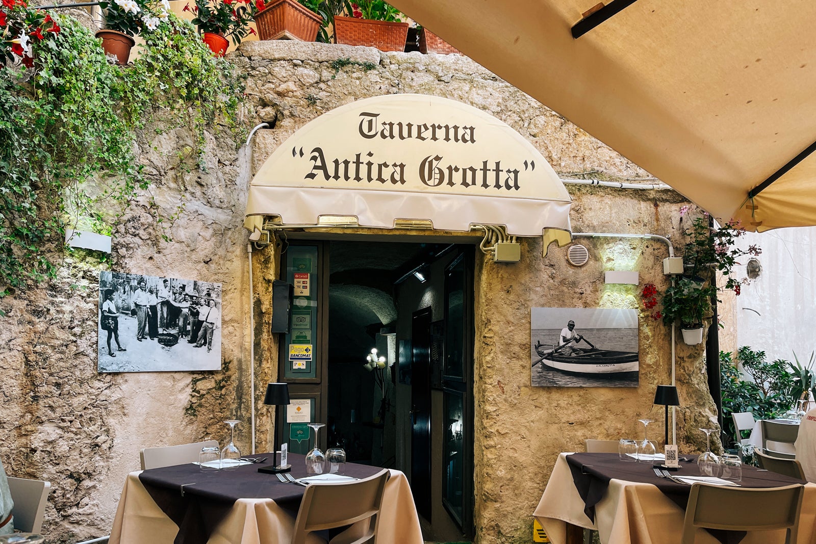 Taverna Antica Grotta seafood restaurant in Tropea, Italy.