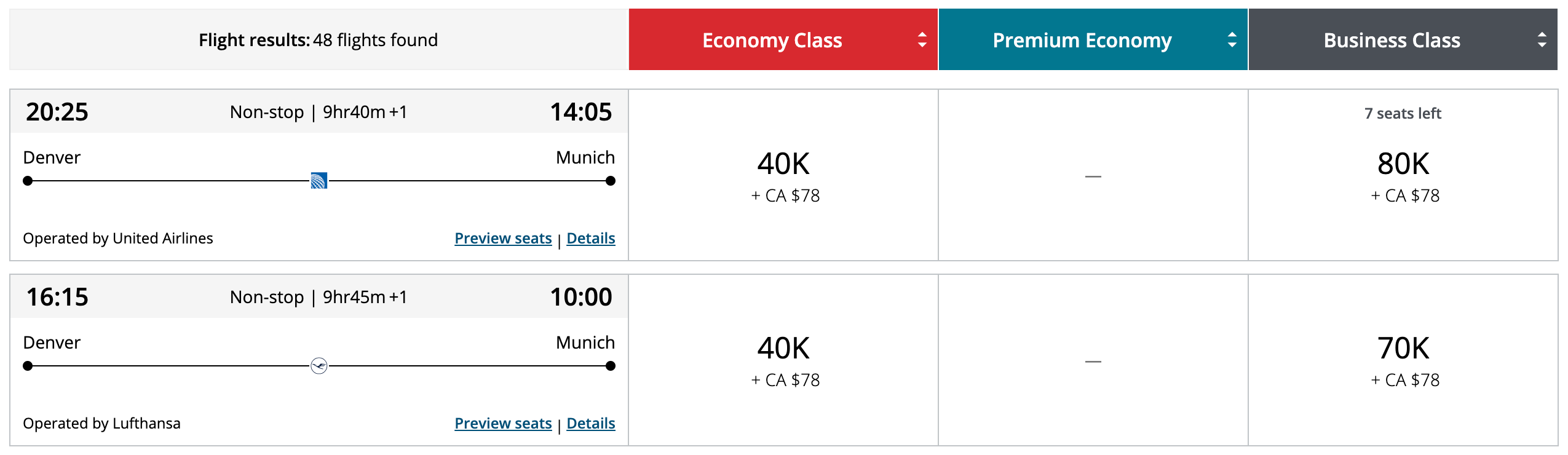 DEN-MUC Aeroplan points