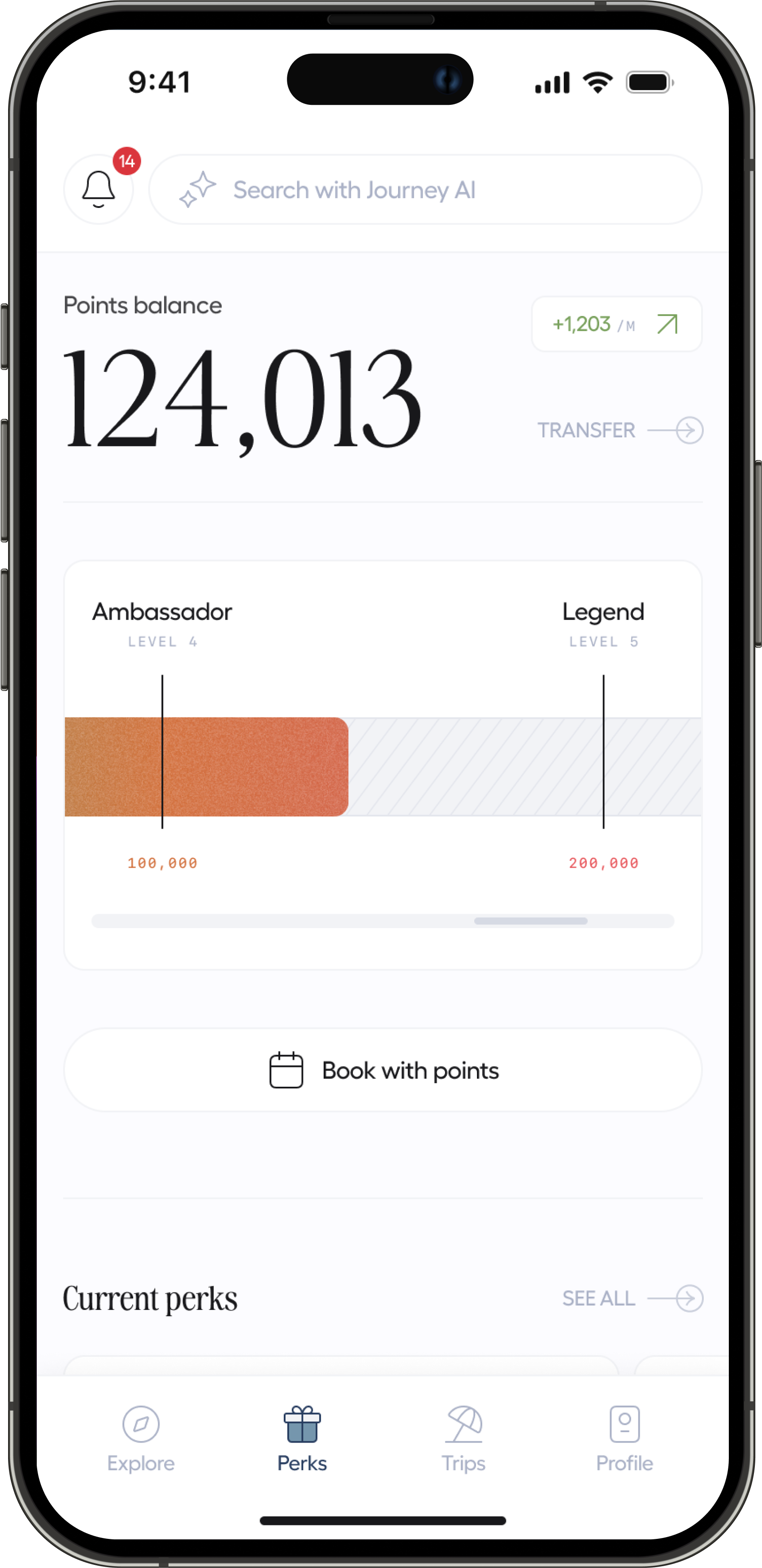 Journey app points and status bar