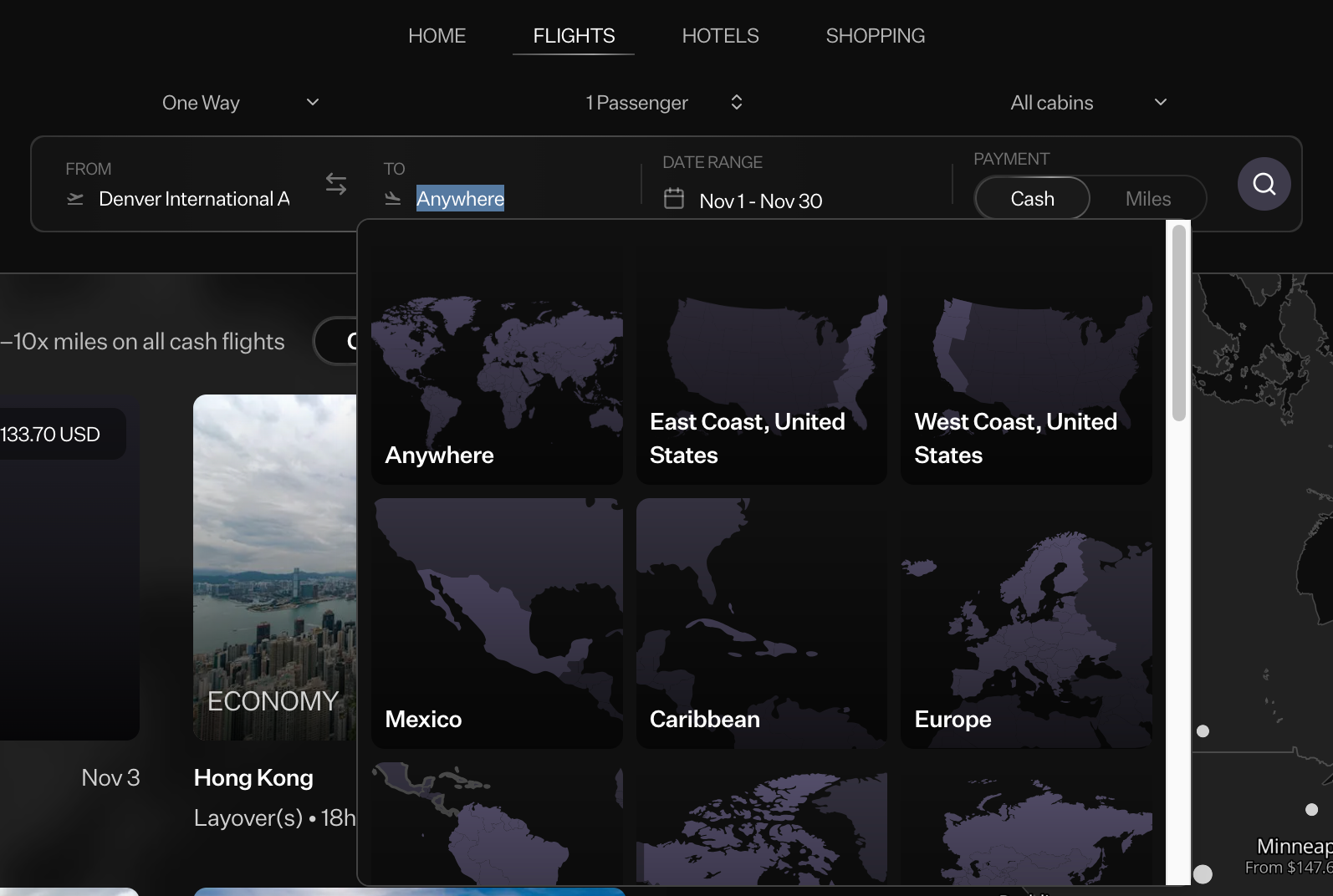 Rowe flight search by region