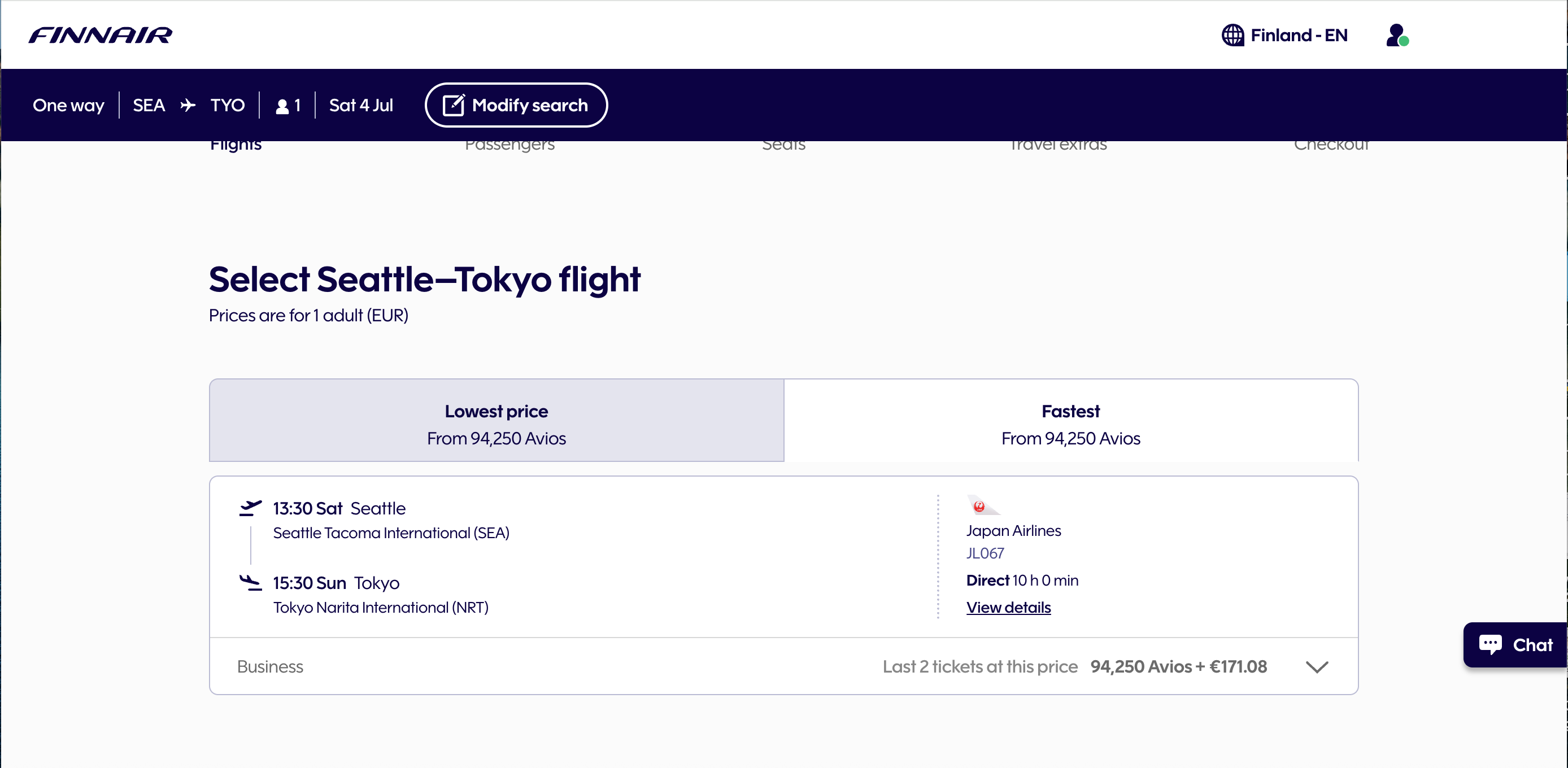 Finnair JAL award availability