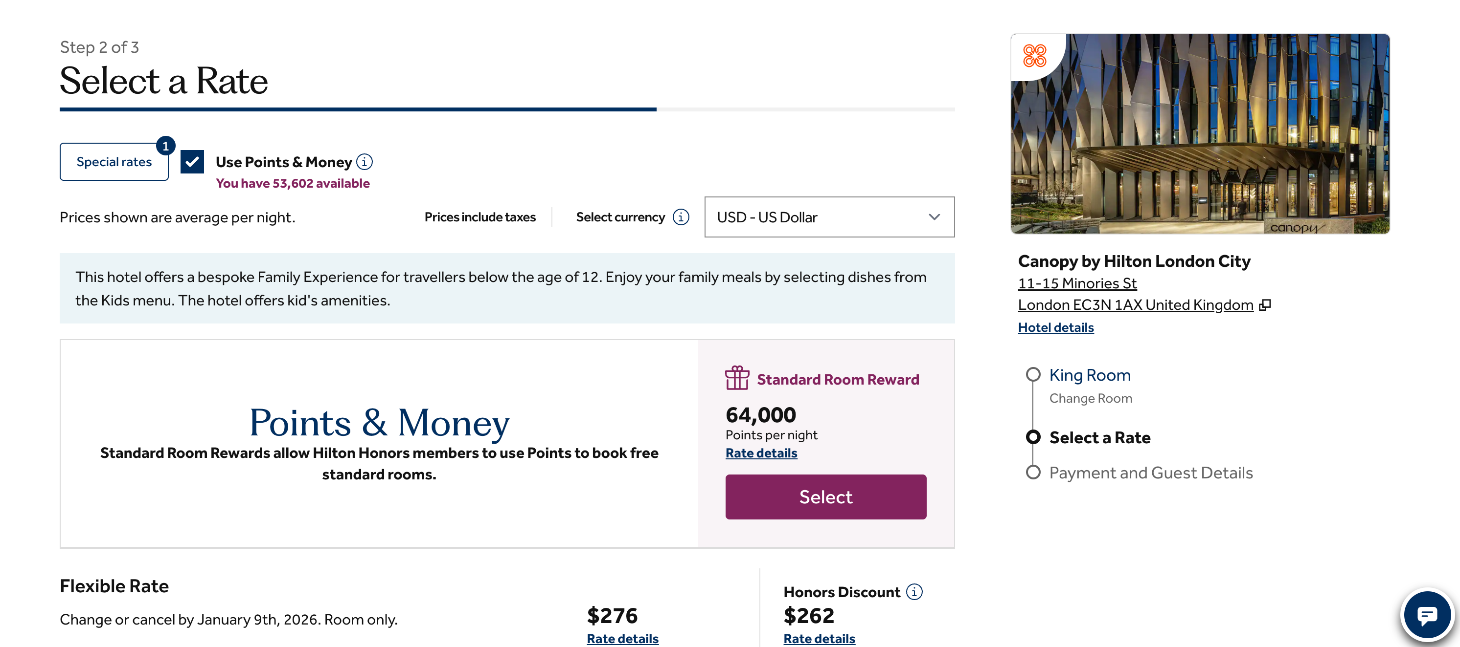 Purchasing a Hilton room