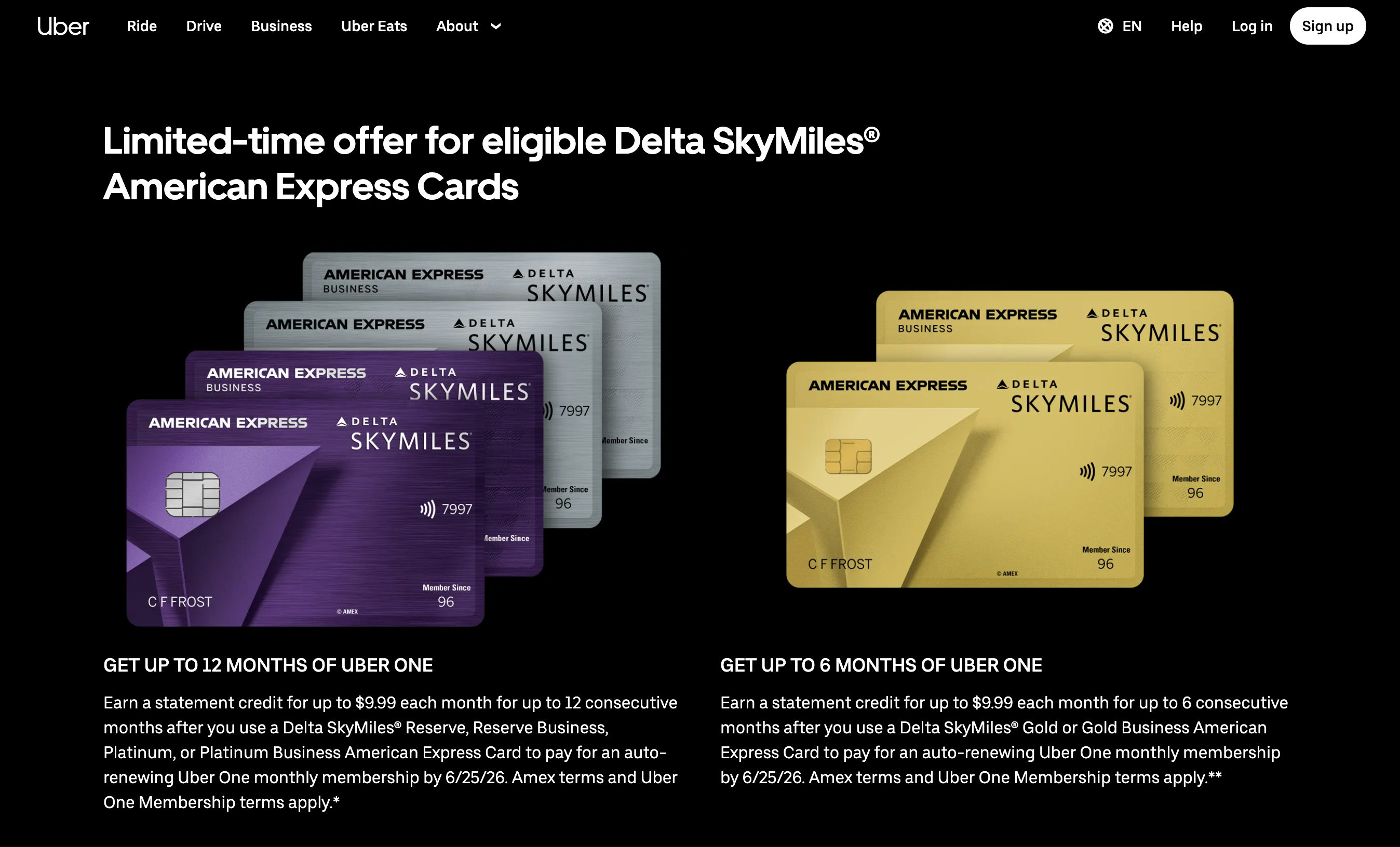 Delta and Uber One landing page