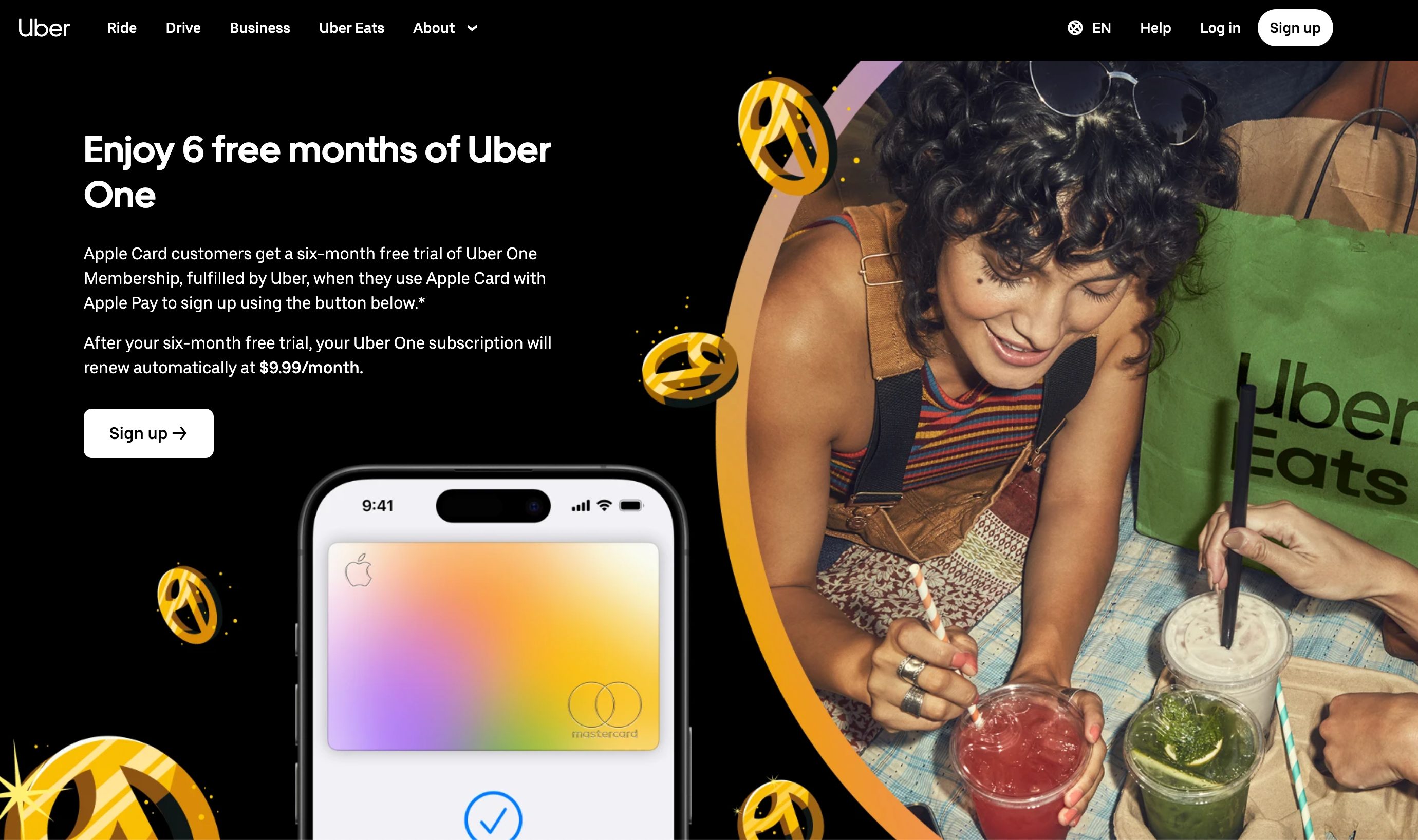 Uber and Apple Card landing page