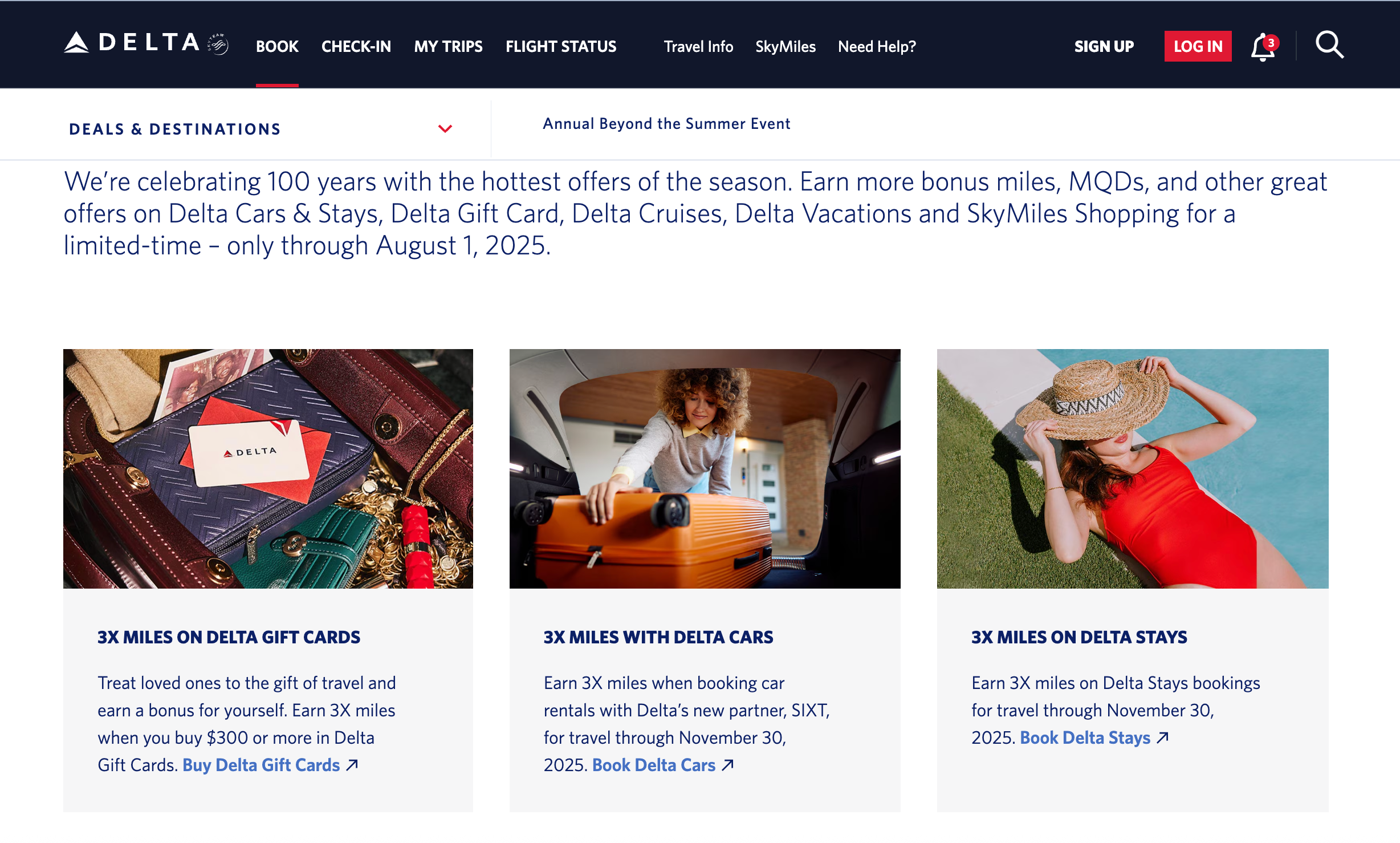 Delta Beyond the Summer sale landing page.