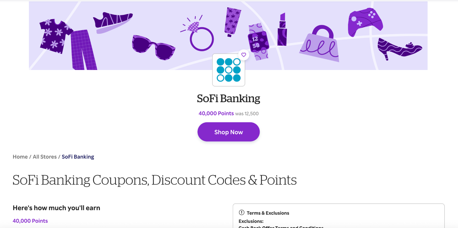 Screenshot of Sofi deal on Rakuten