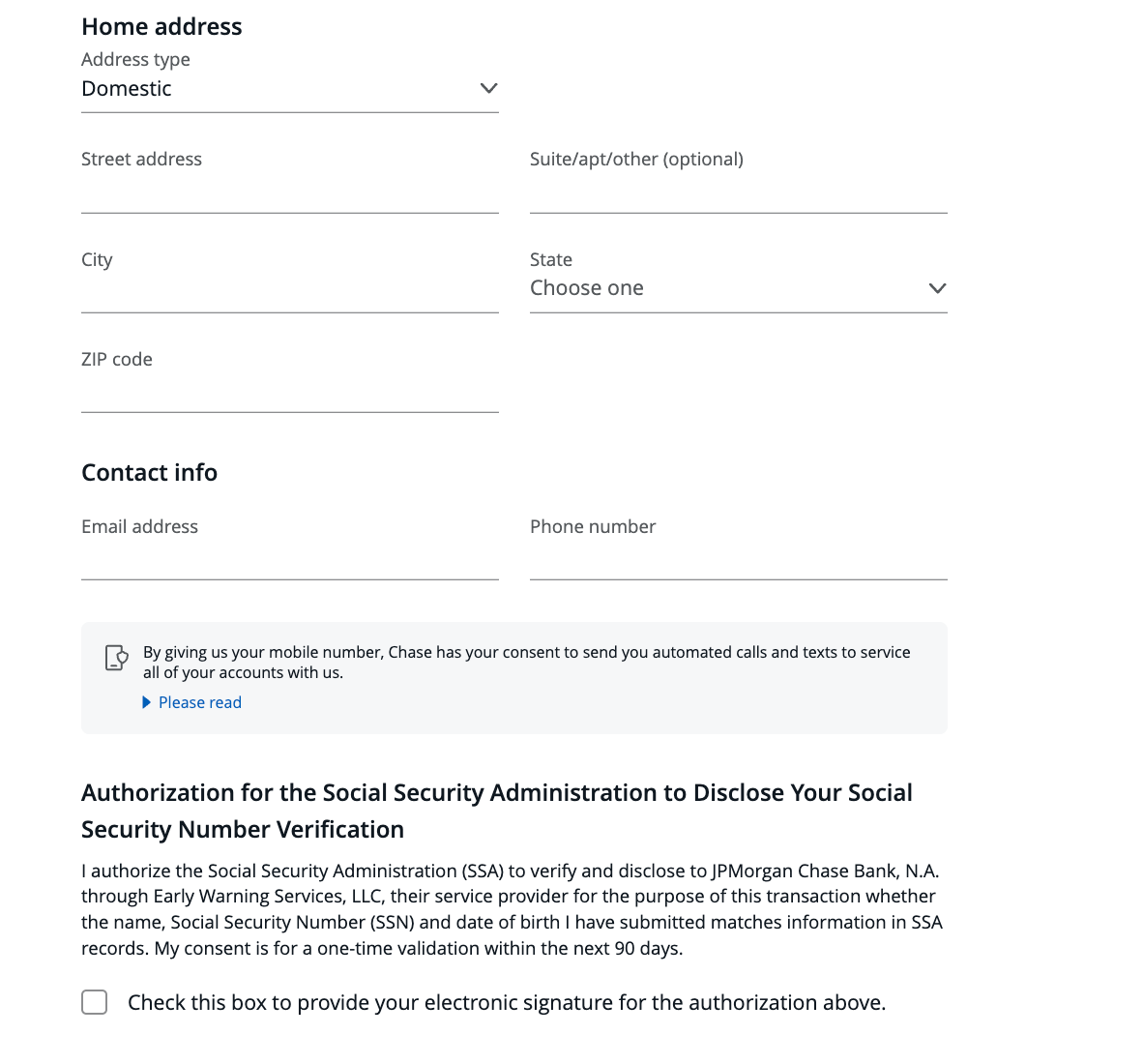 Chase business application personal section