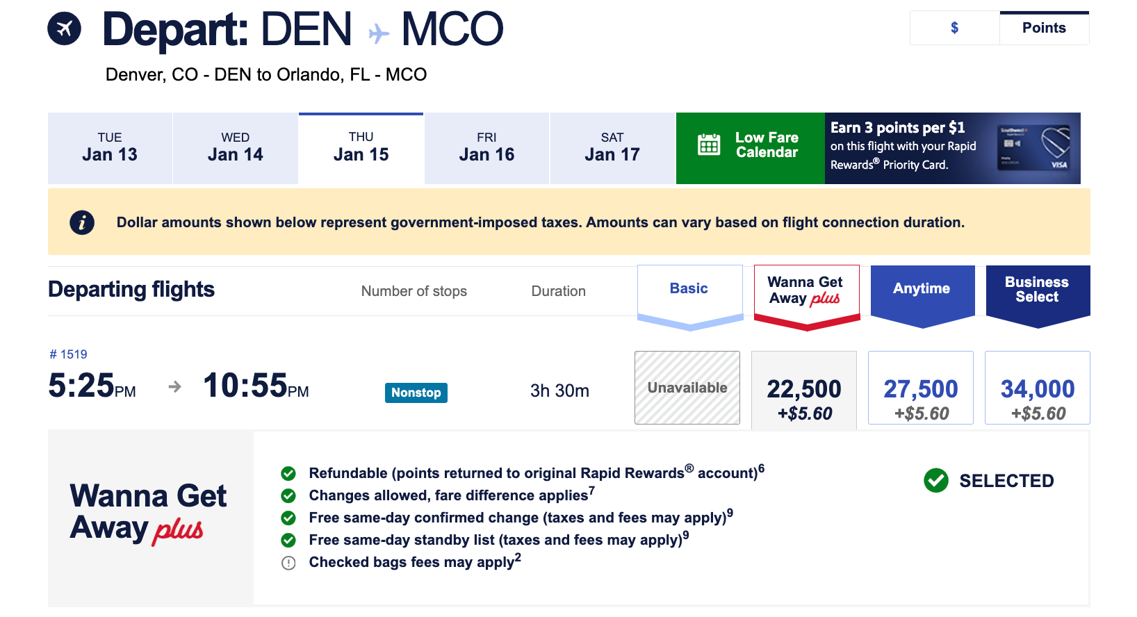 Southwest DEN-MCO points