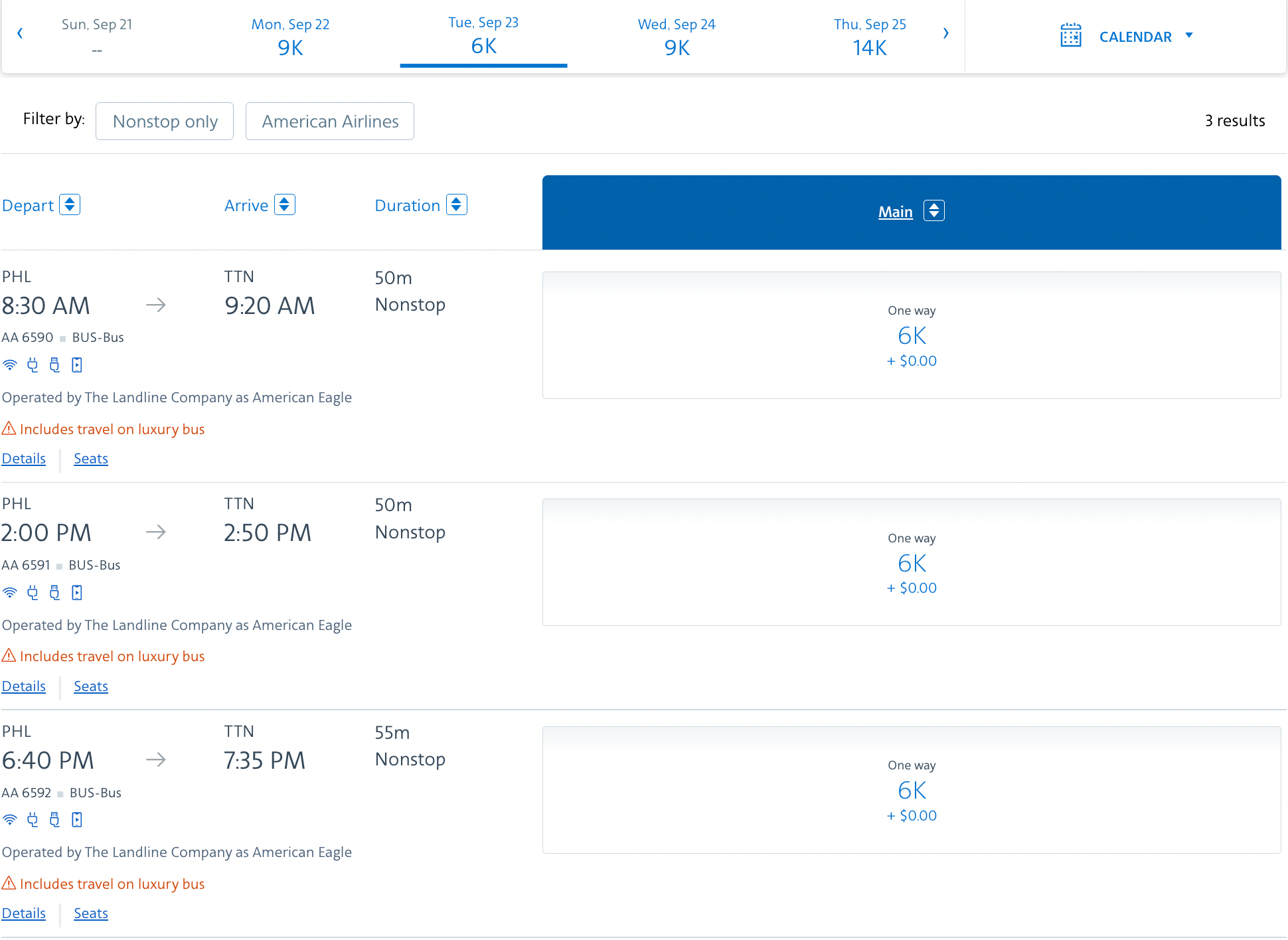 American Airlines screenshot