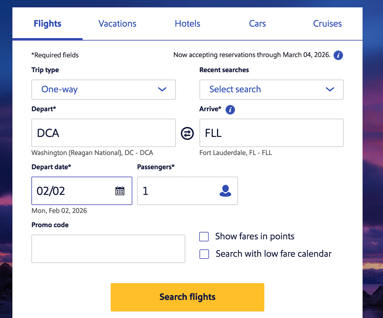 A booking with Southwest Airlines