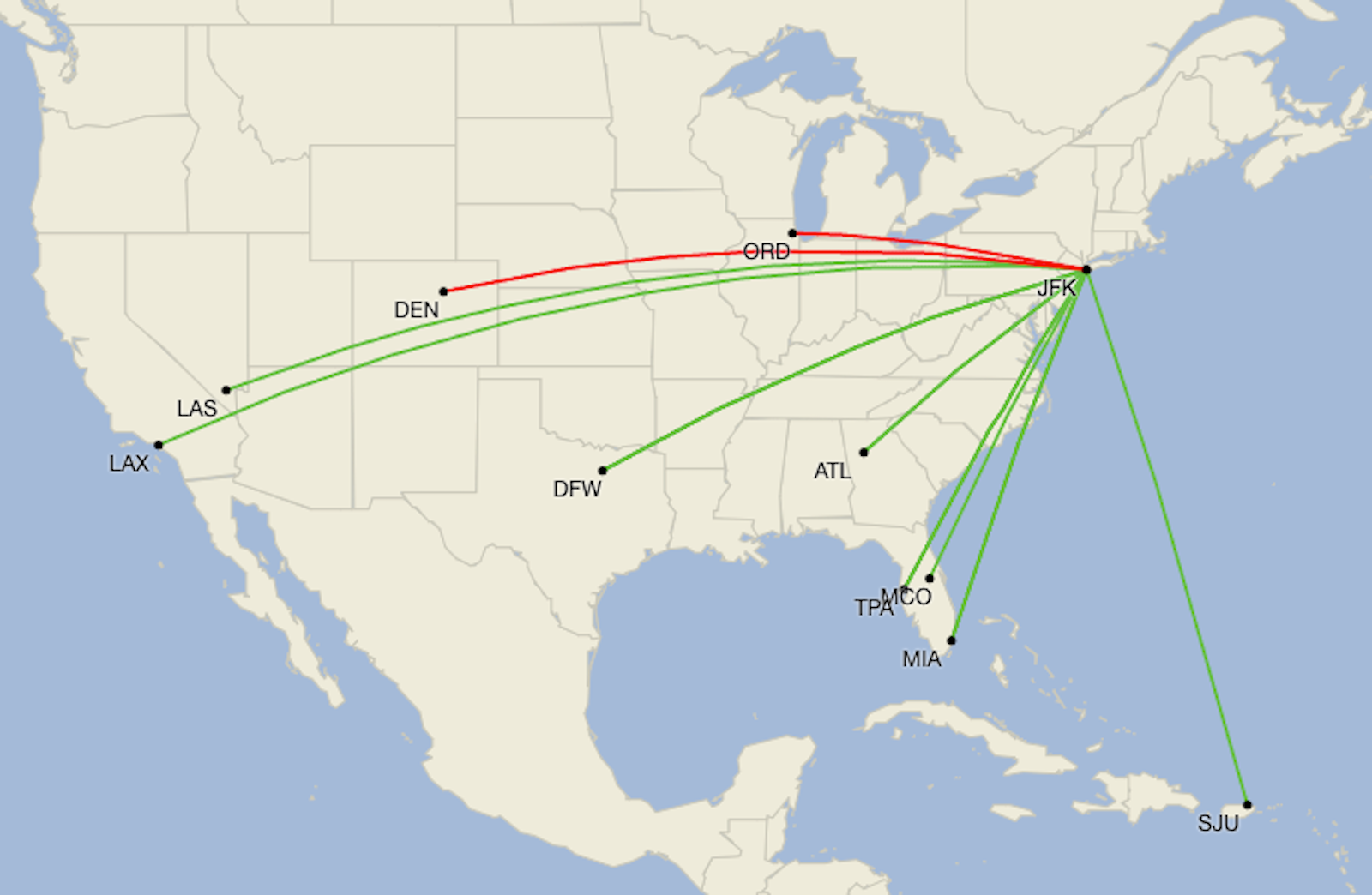 a graphic with flight routes on a map of the United States