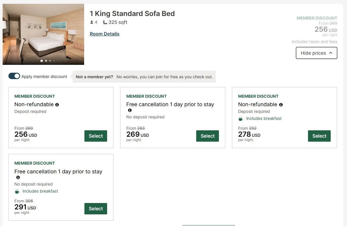 IHG paid rates for a stay