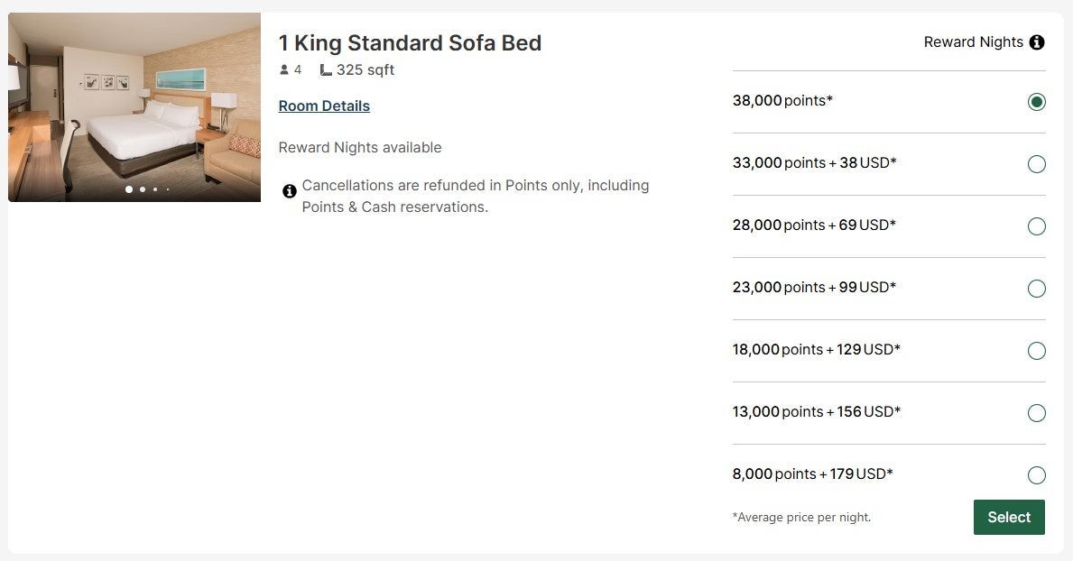 IHG award rates for a stay