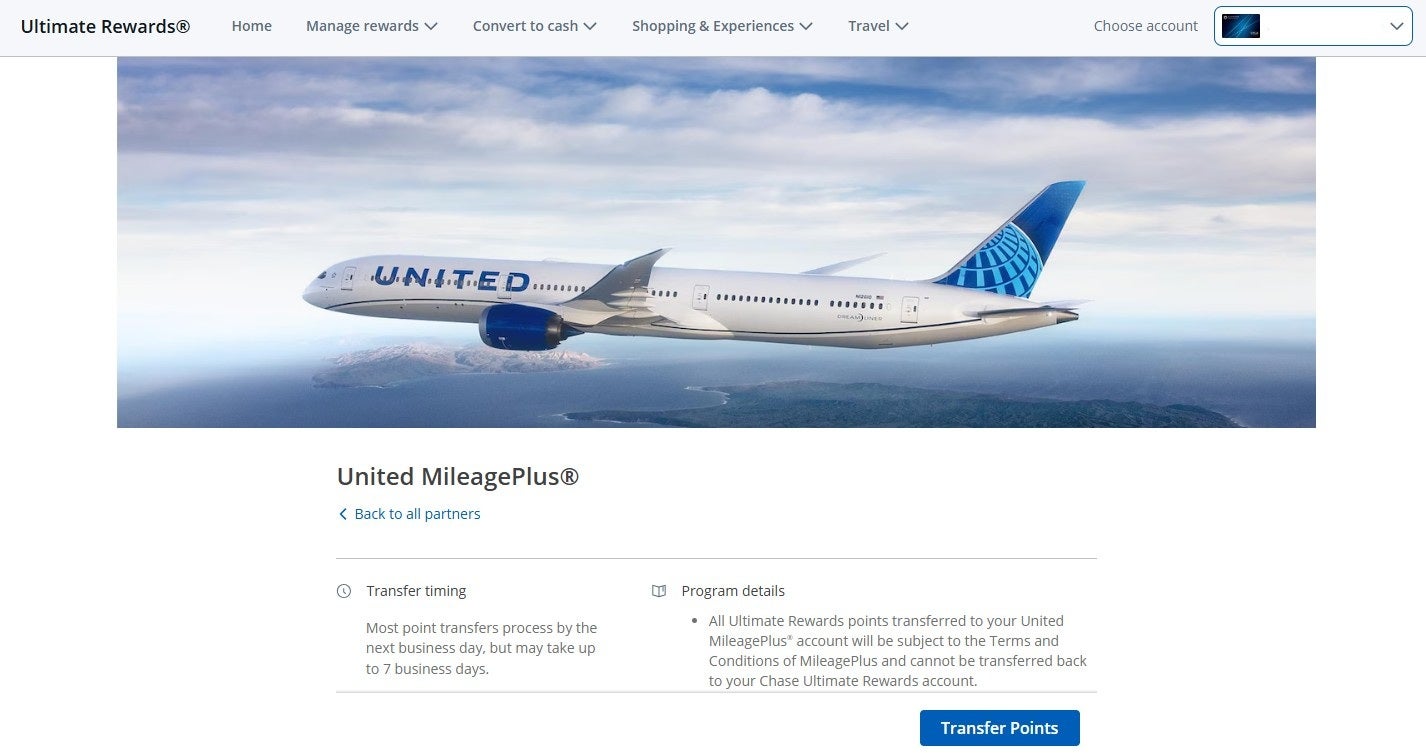 Transferring Chase points to United