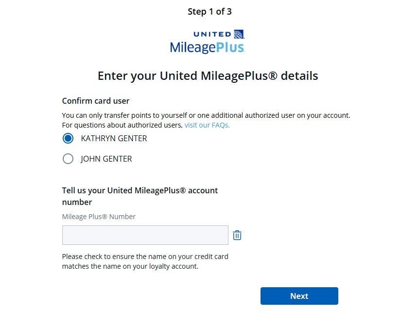 Transferring Chase points to United