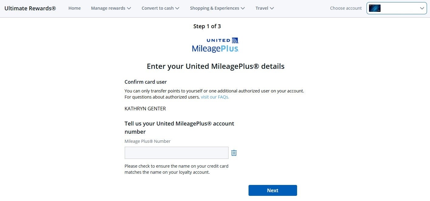 Transferring Chase points to United