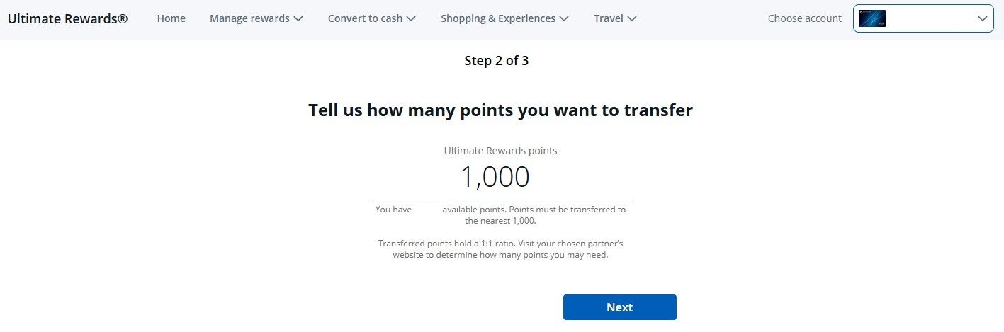 Transferring Chase points to United