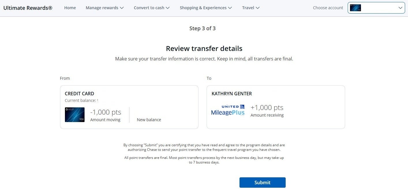 Transferring Chase points to United