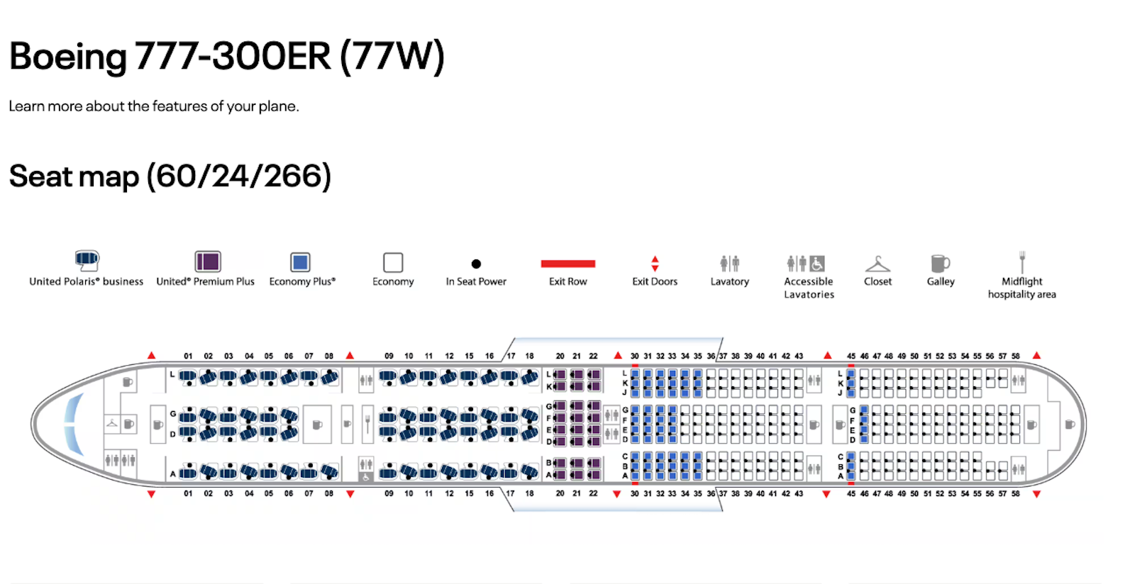 Seat map of a United Airlines Boeing 777-300ER.