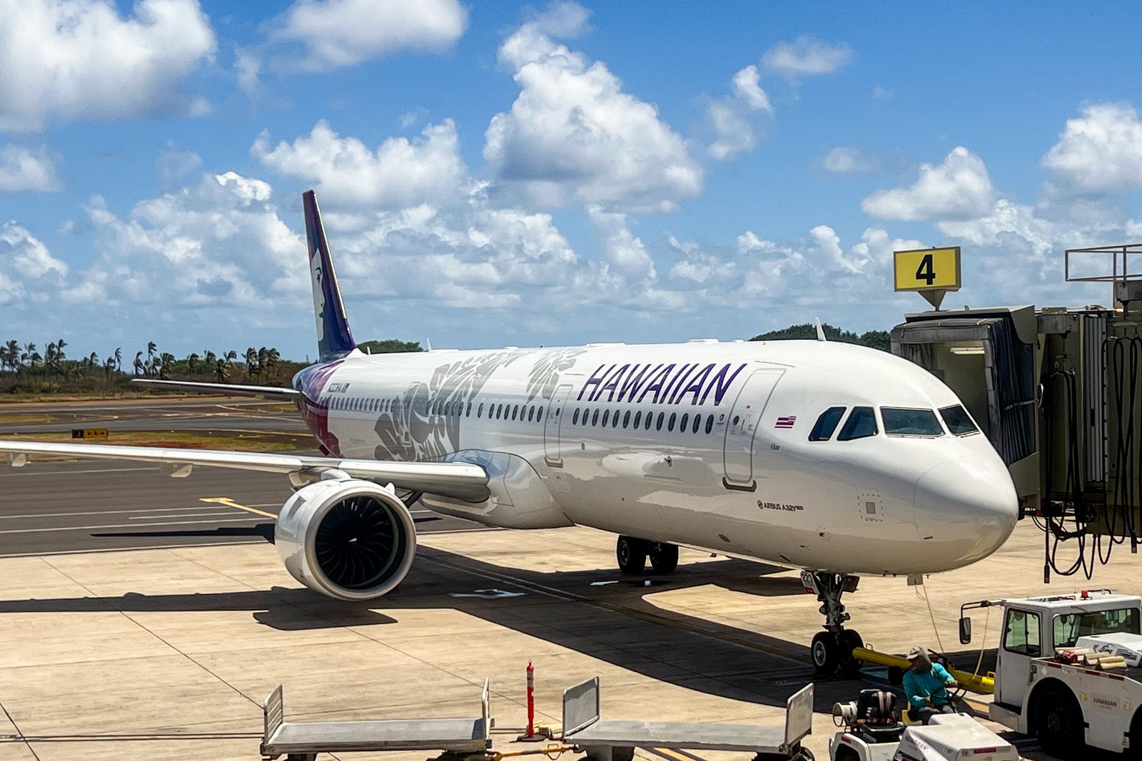 Hawaiian Airlines Airlines Plane parked at Kauuai, Hawaii in August, 2025. 