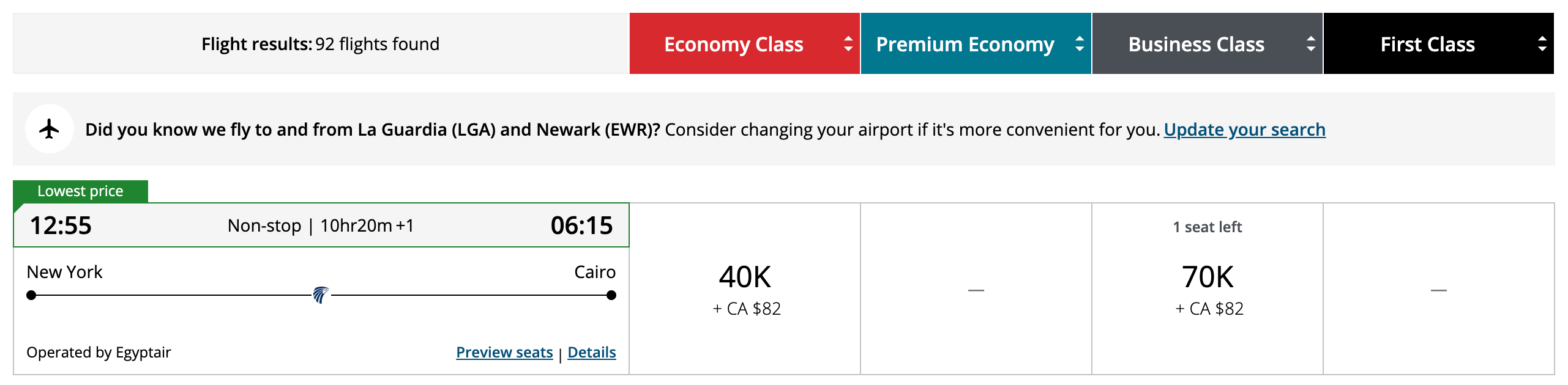 Aeroplan JFK-CAI points