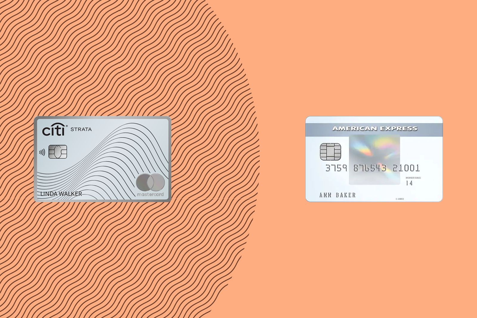 Amex Everday and Citi Strata card art