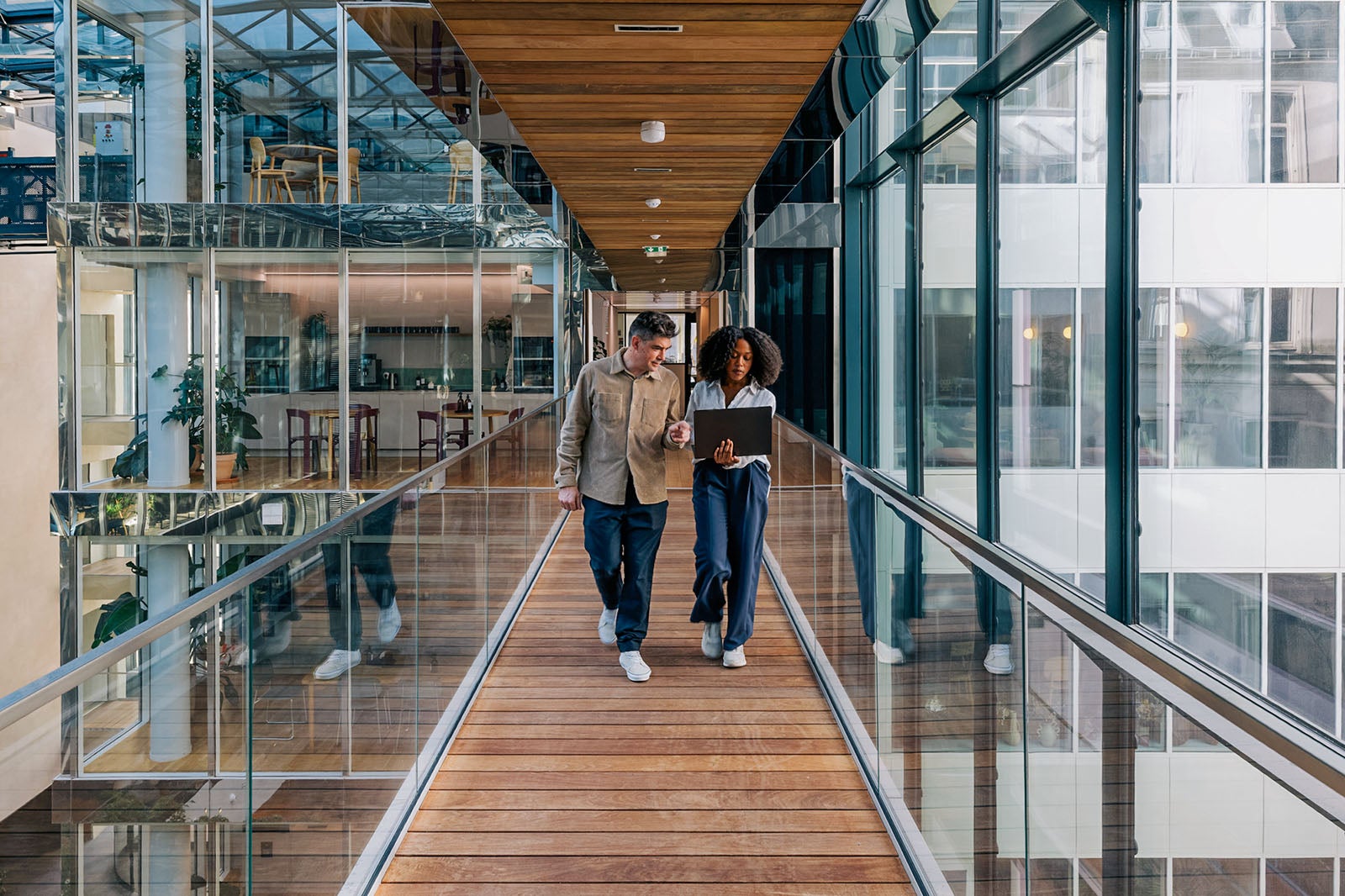 professionals walking down a hall