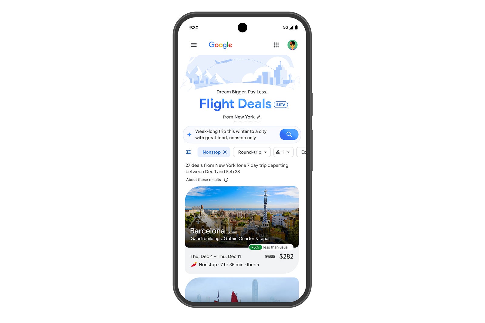flight deals screen on iphone