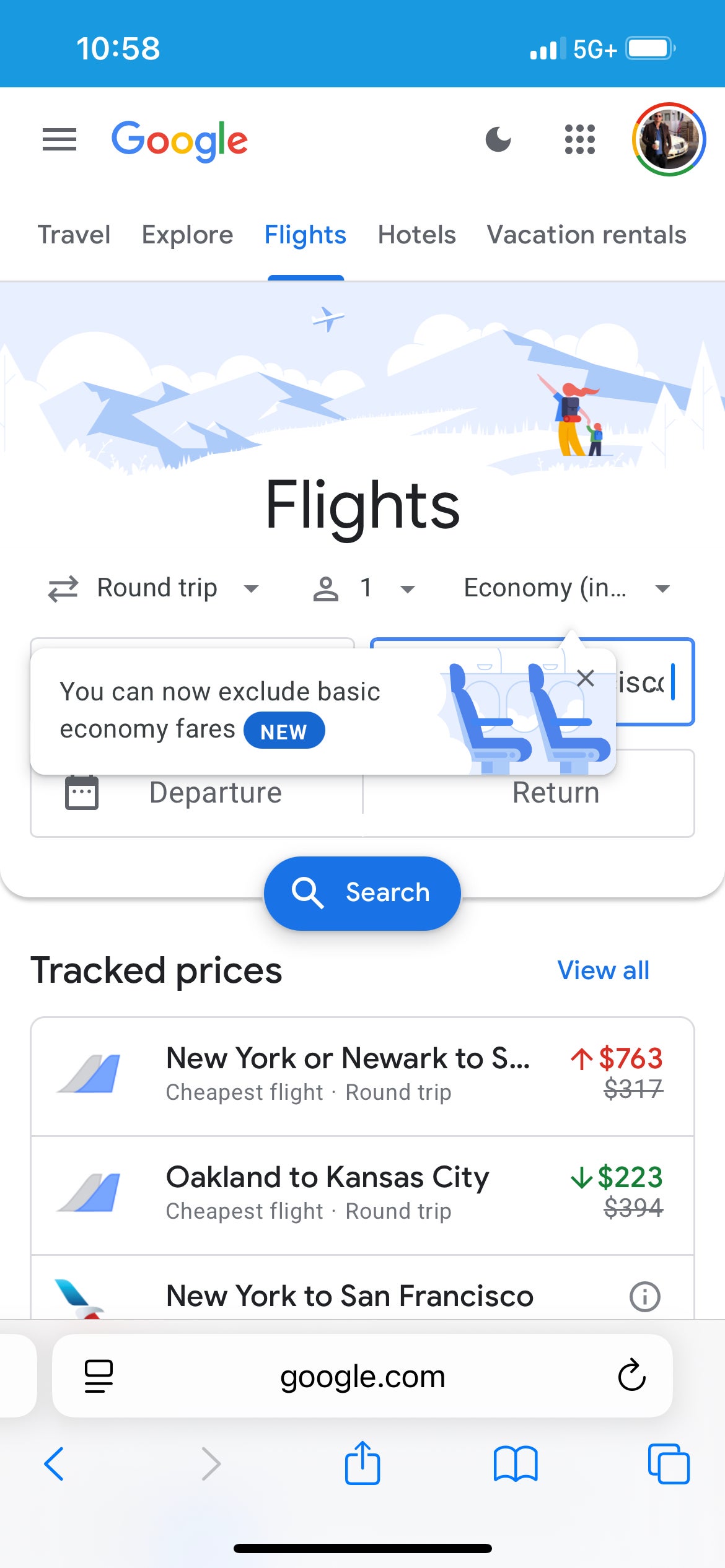 google flights screen