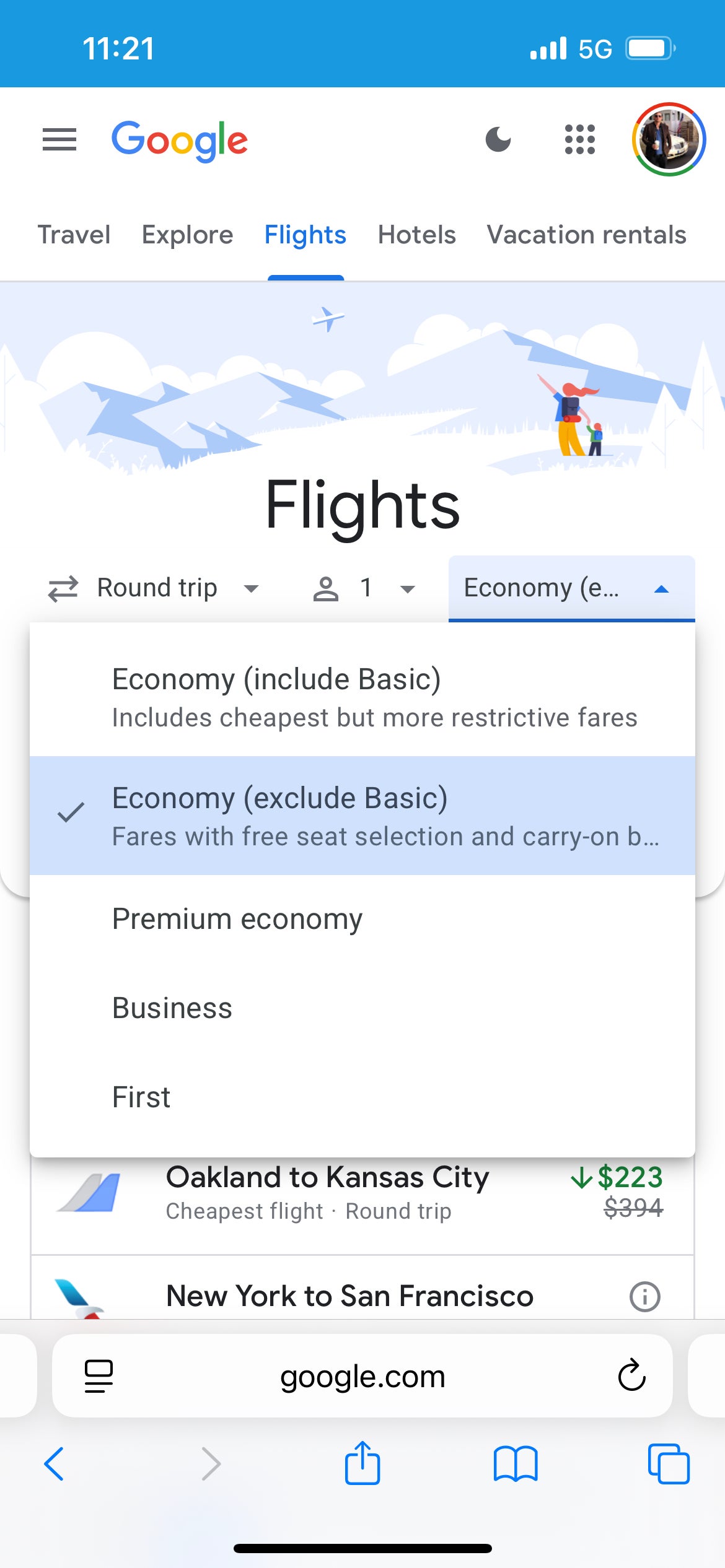 google flights screen