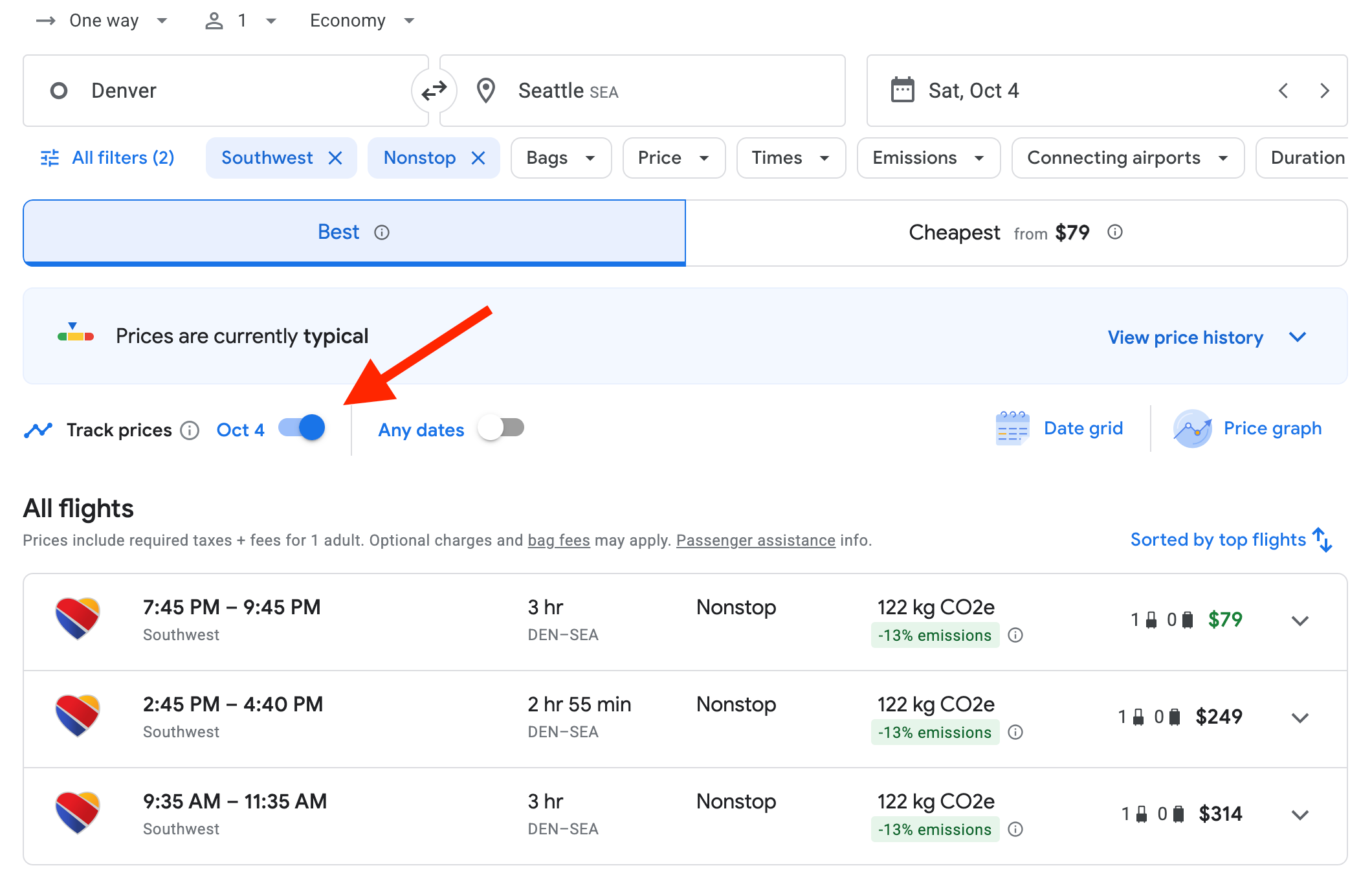 Google Flights search alert