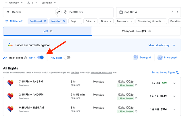 Google Flights search alert
