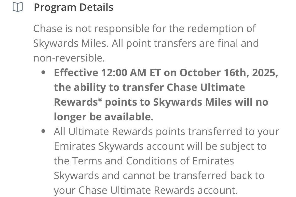 Chase Transfer Emirates changes screenshot