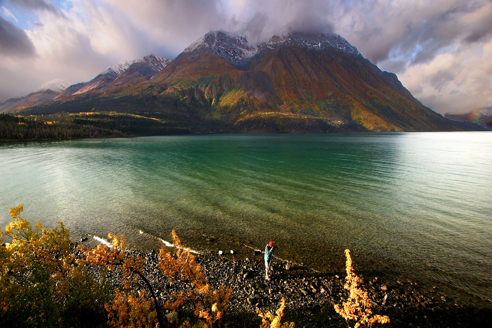 Stormy morning at Kathleen Lake, Kluane National Park, Yukon, Canada with King's Throne Mountain in the background