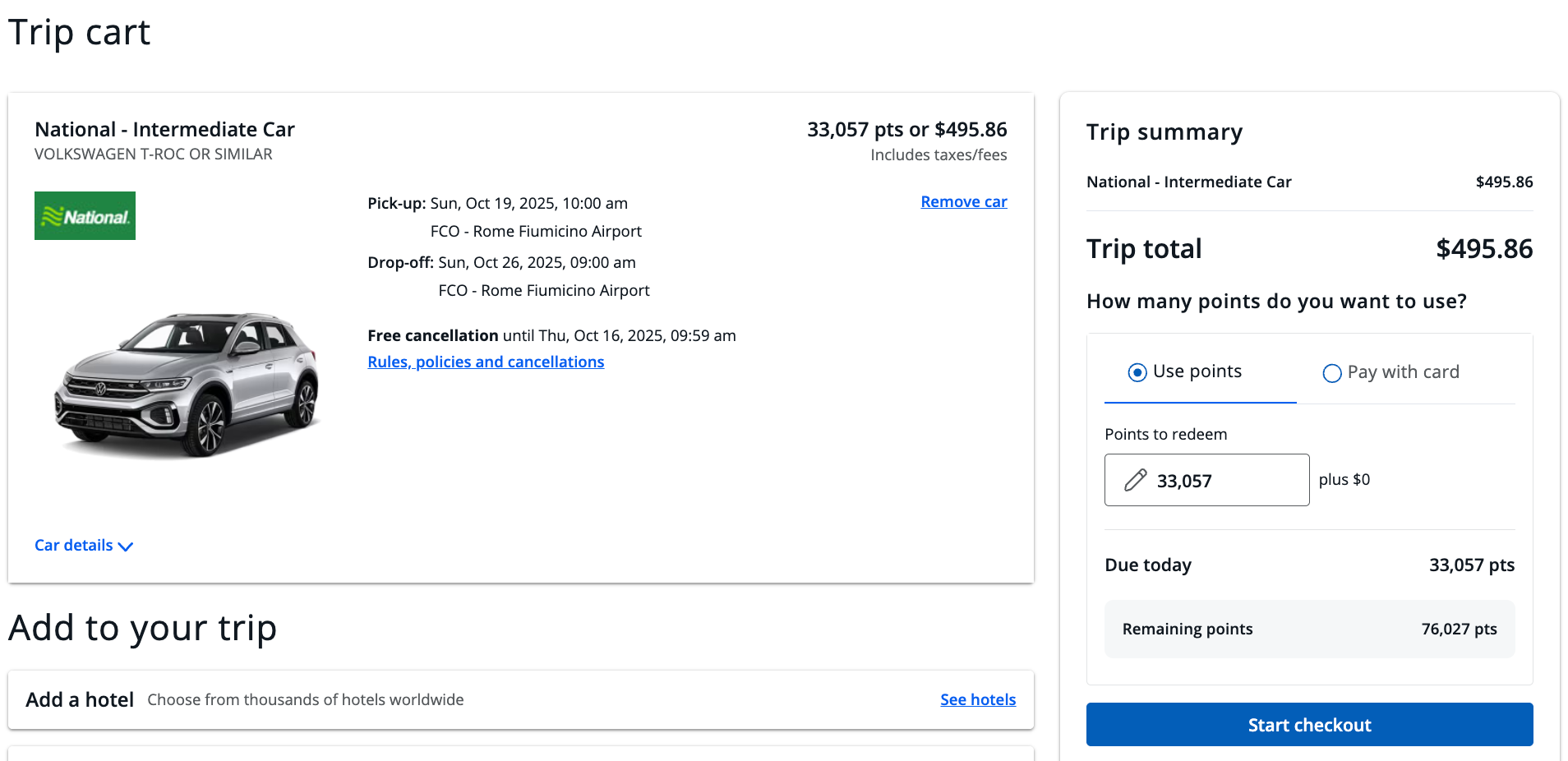 Chase Travel screenshot car rental Rome