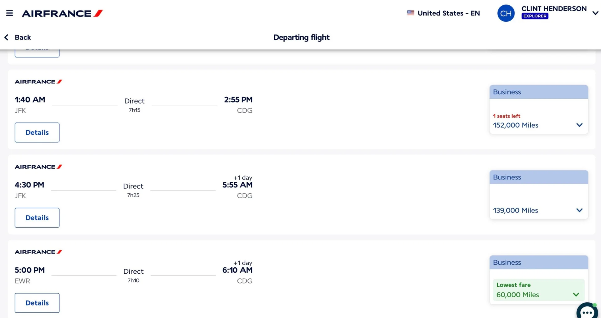 Air France booking page